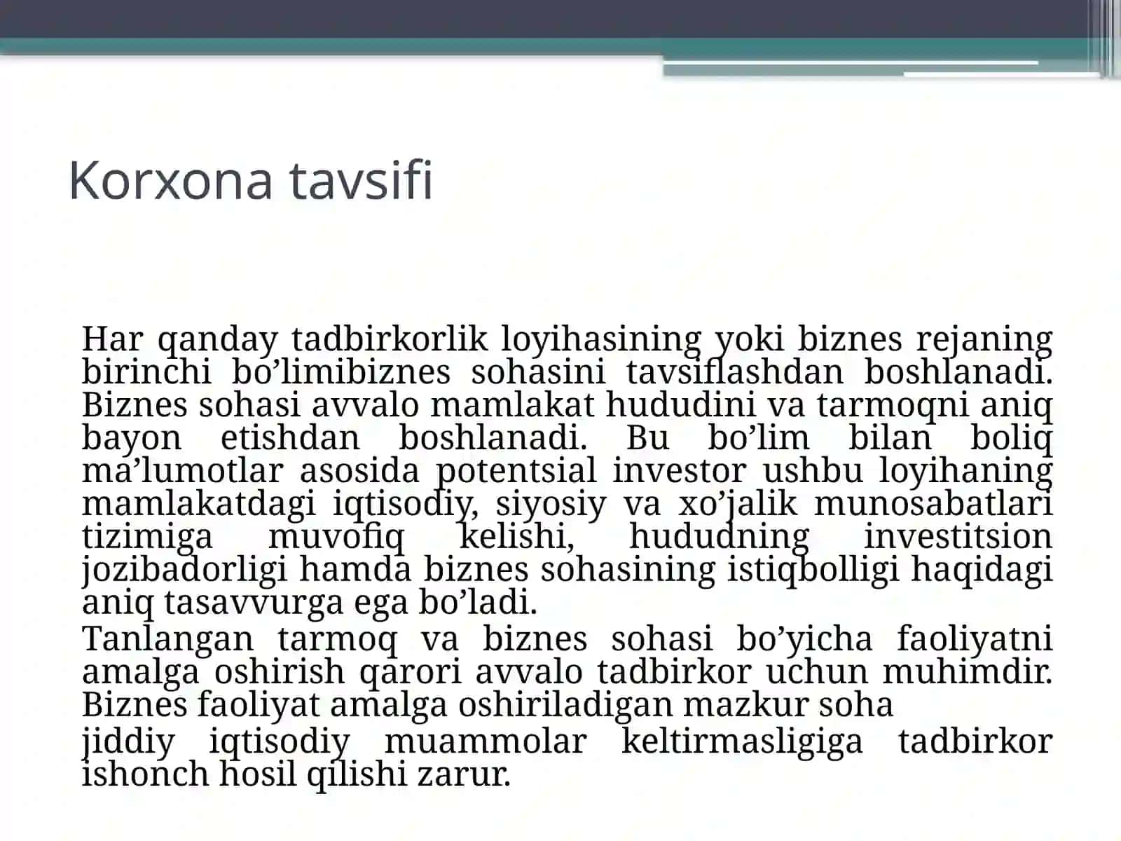 Korxona va mahsulot tavsifi 2