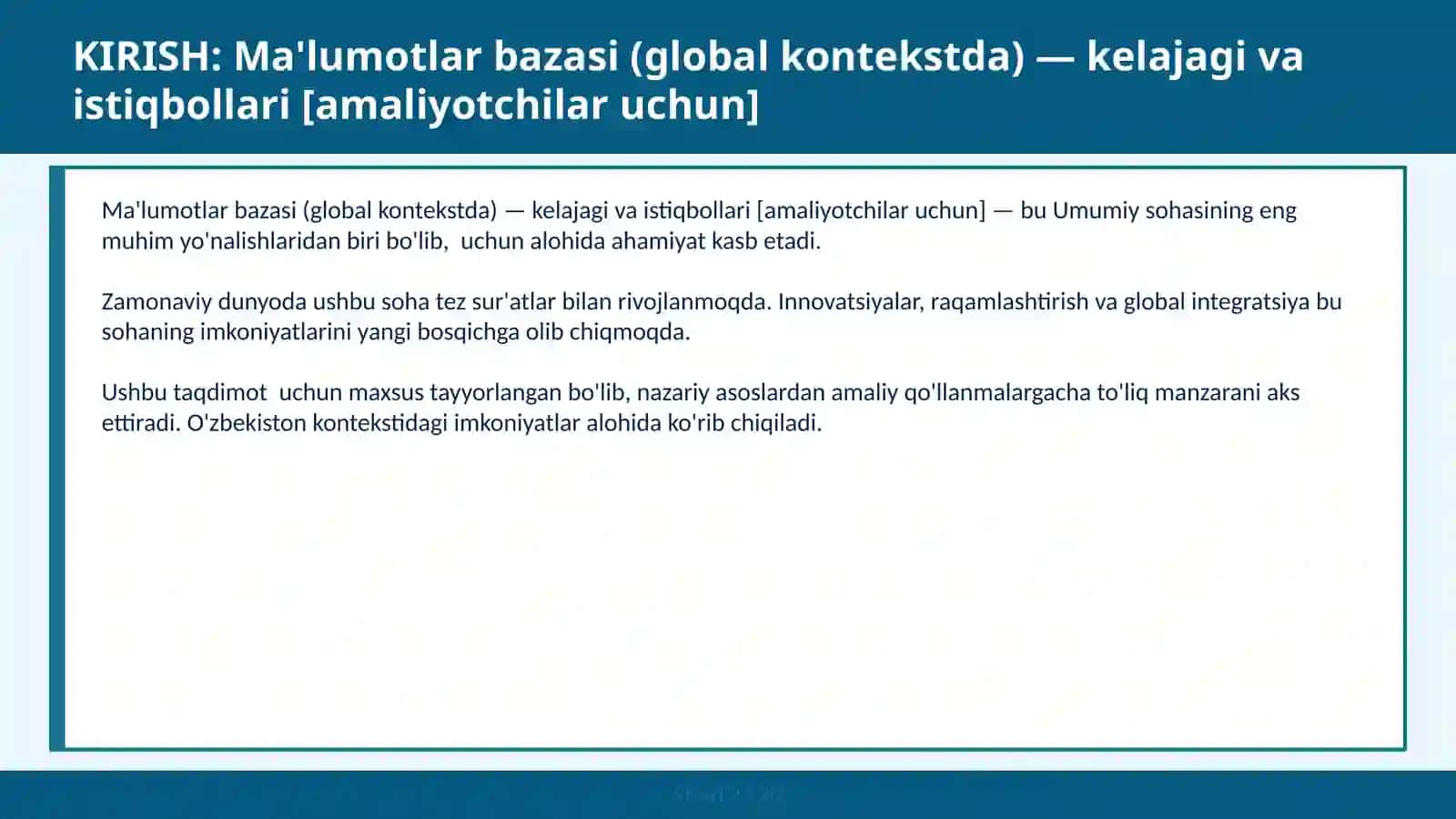 Ma'lumotlar bazasi (global kontekstda) — kelajagi va istiqbollari [amaliyotchilar uchun] 2
