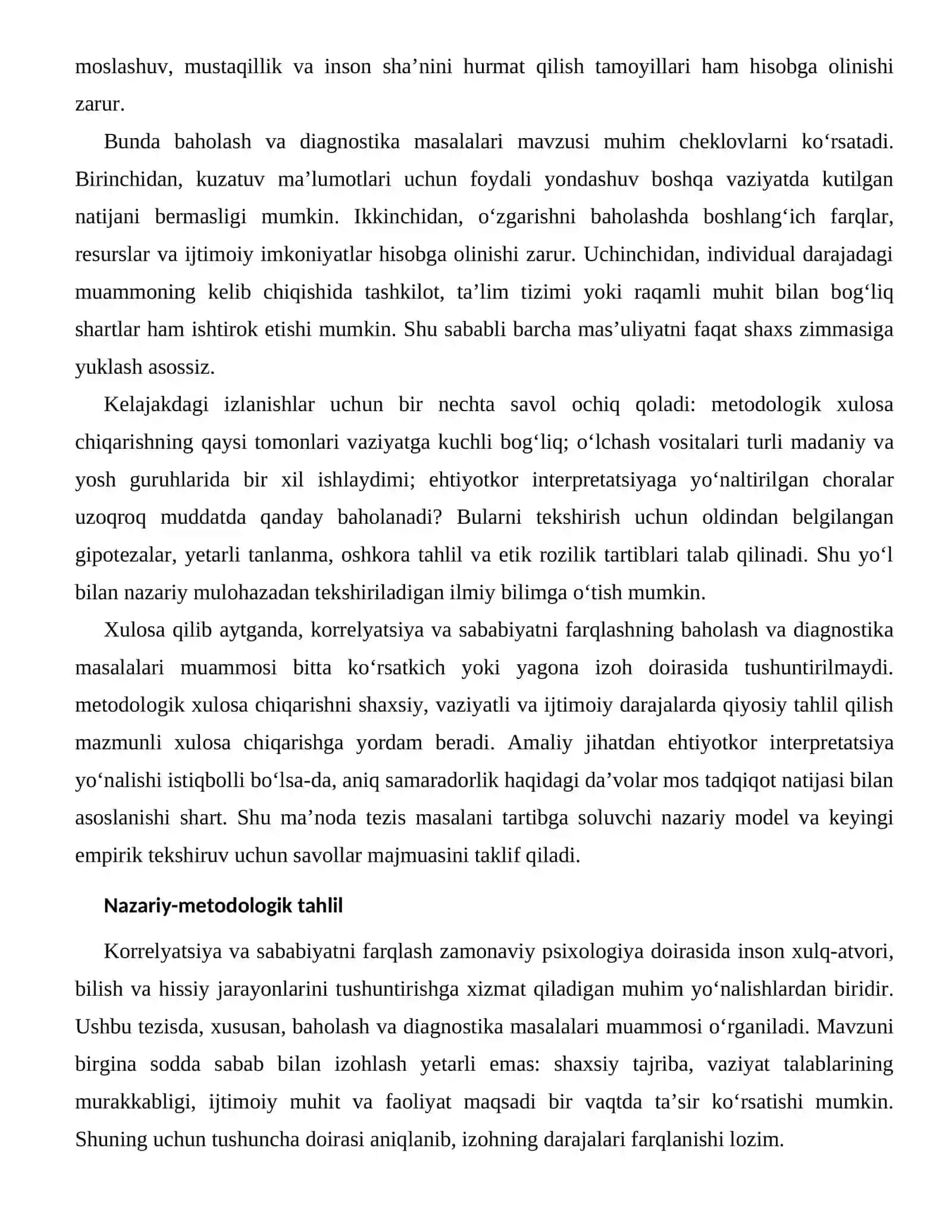 Korrelyatsiya va Sababiyatni Farqlashning Baholash va Diagnostika Masalalari 2