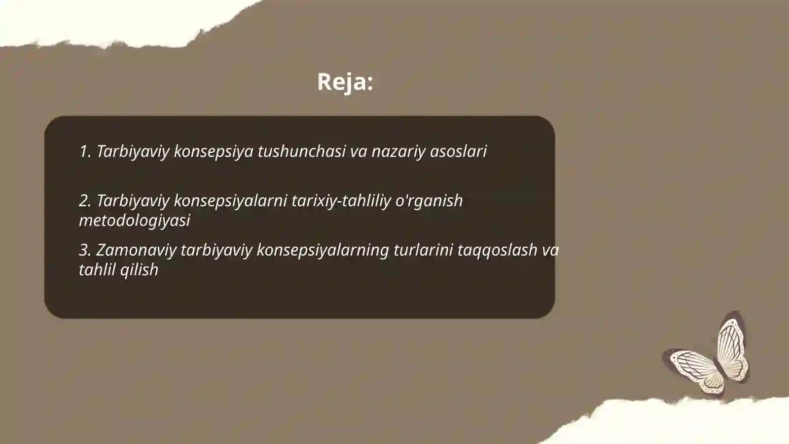 TARBIYAVIY KONSEPSIYALARNI O'RGANISH VA TAXLIL QILISH Talaba 2