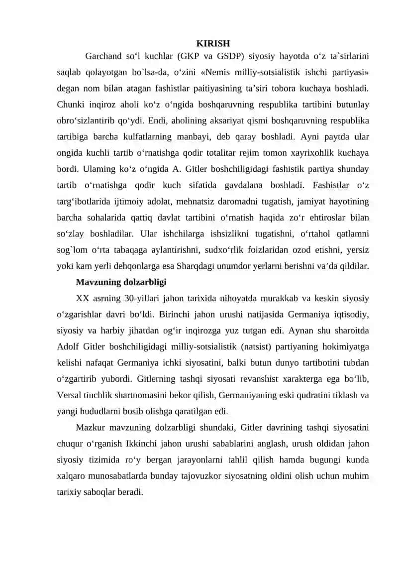 GERMANIYADA GITLER HOKIMIYATINING TASHQI SIYOSATI (IKKINCHI JAHON URISHIGACHA) 2
