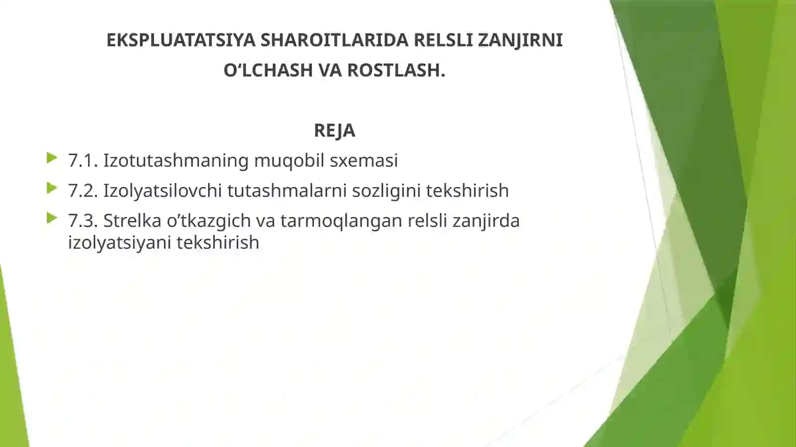 EKSPLUATATSIYA SHAROITLARIDA RELSLIZANJIRNI O‘LCHASH VA ROSTLASH 2