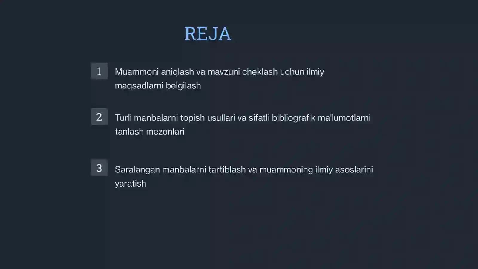 Muammoning bibliografiyasini tuzish va ilmiy manbalarni saralash 2