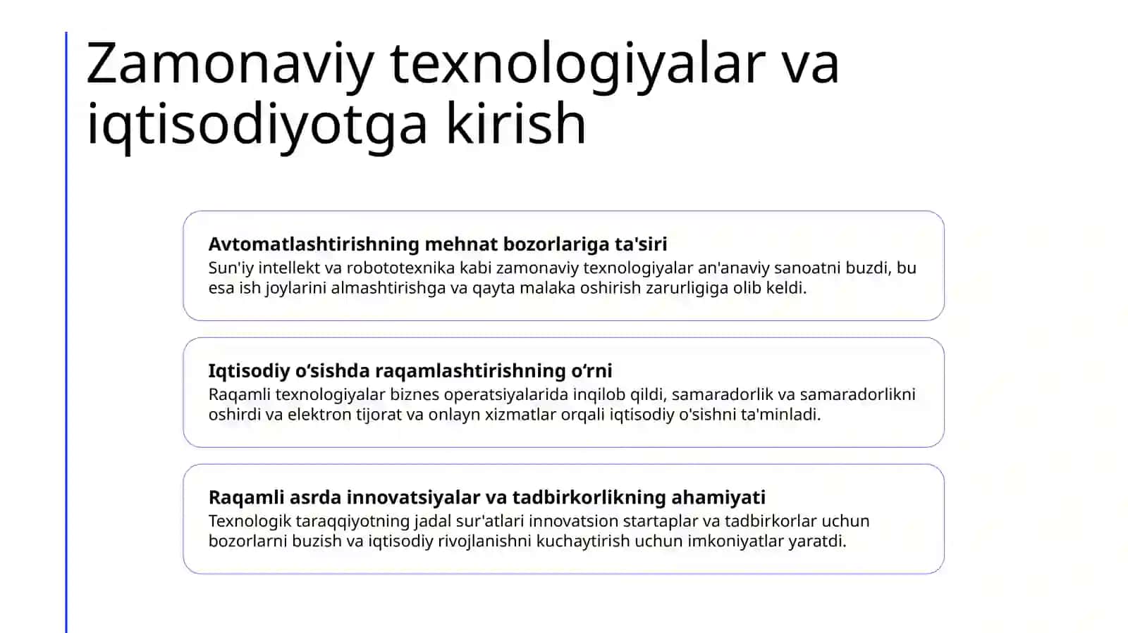 Zamonaviy texnologiyalarning iqtisodiyotga ta'siri 2