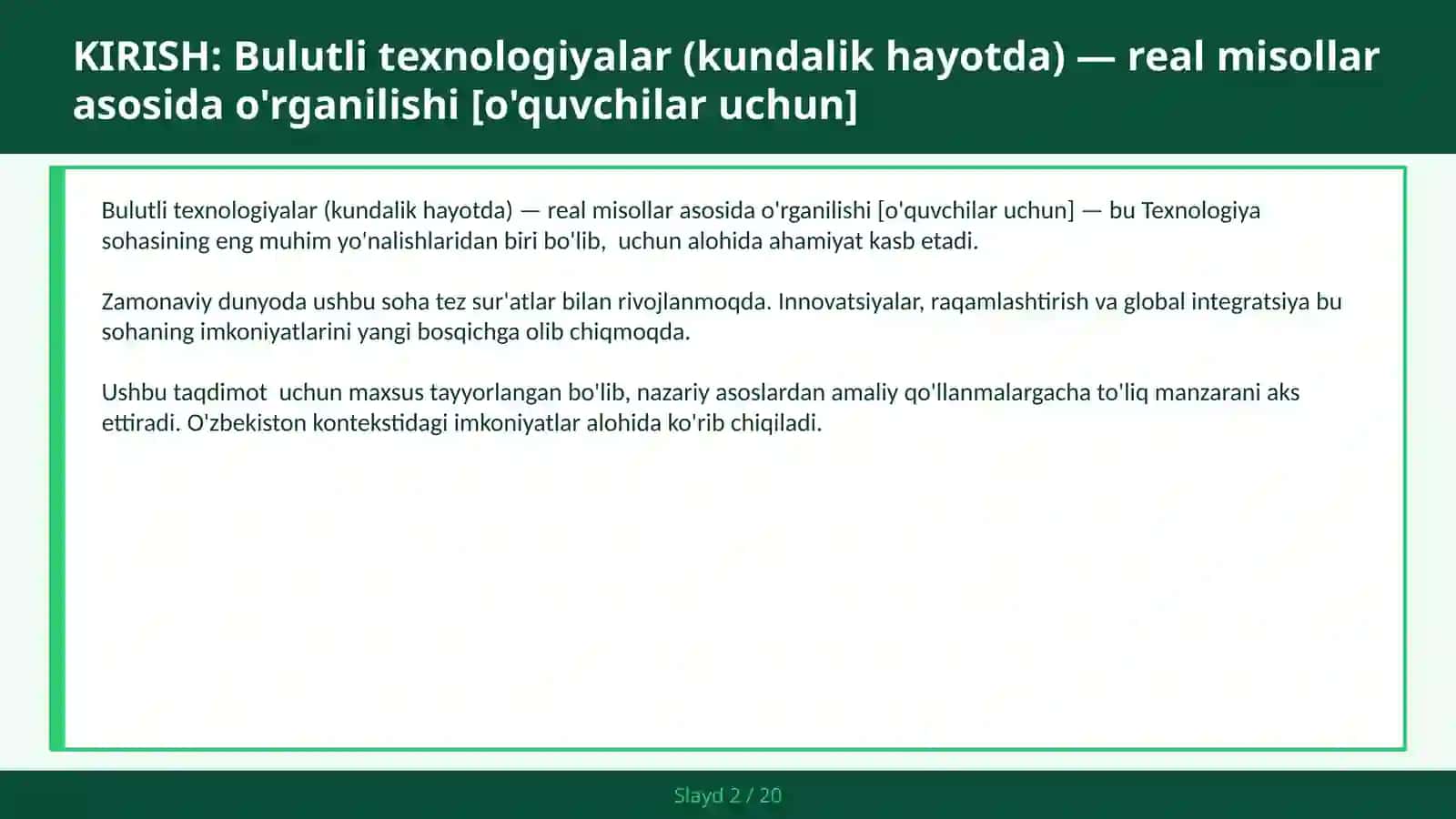 Bulutli texnologiyalar (kundalik hayotda) — real misollar asosida o'rganilishi [o'quvchilar uchun] 2