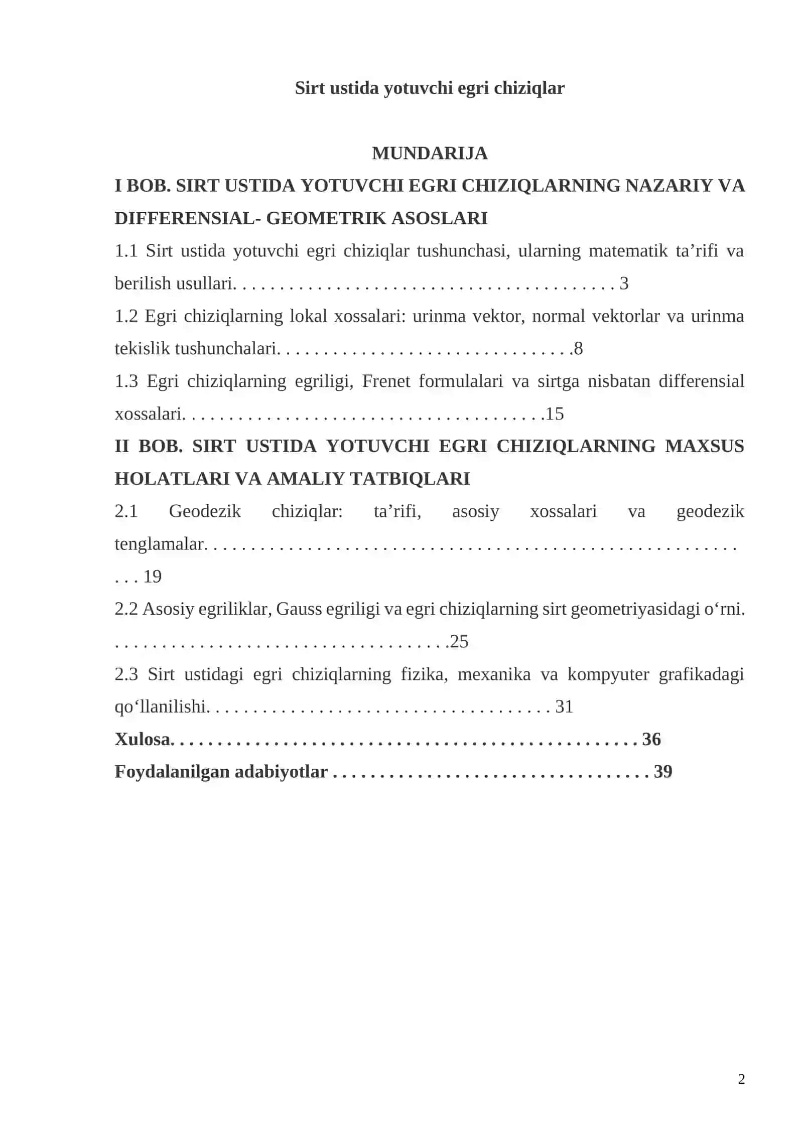 Sirt ustida yotuvchi egri chiziqlar 2