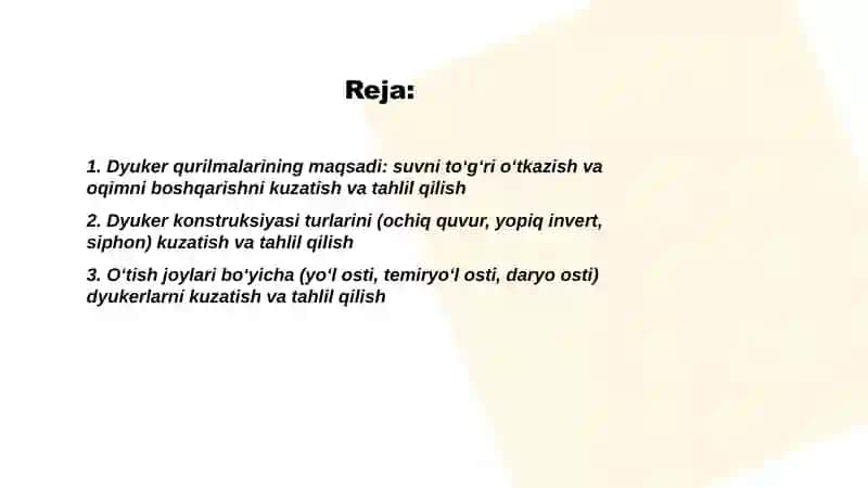 Dyuker qurulmalarining maqsadi va o'tish joylarining turlarini kuzatish va tahlil qilish 2