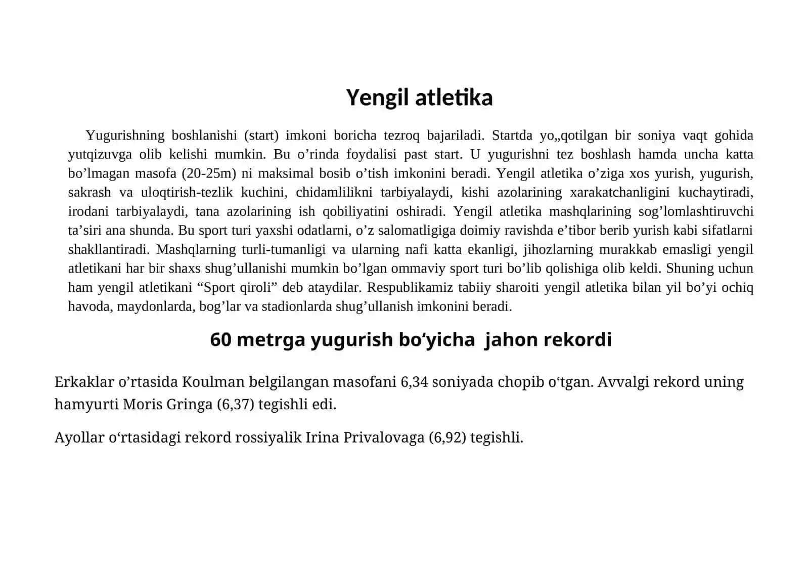 9-sinf Jismoniy tarbiya fanidan Past startdan chiqib 60 metrga yugurish ochiq dars ishlanma 2