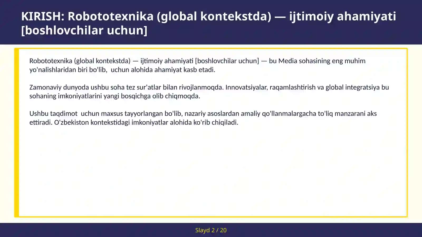 ROBOTOTEXNIKA (GLOBAL KONTEKSTDA) — IJTIMOIY AHAMIYATI [BOSHLOVCHILAR UCHUN] 2