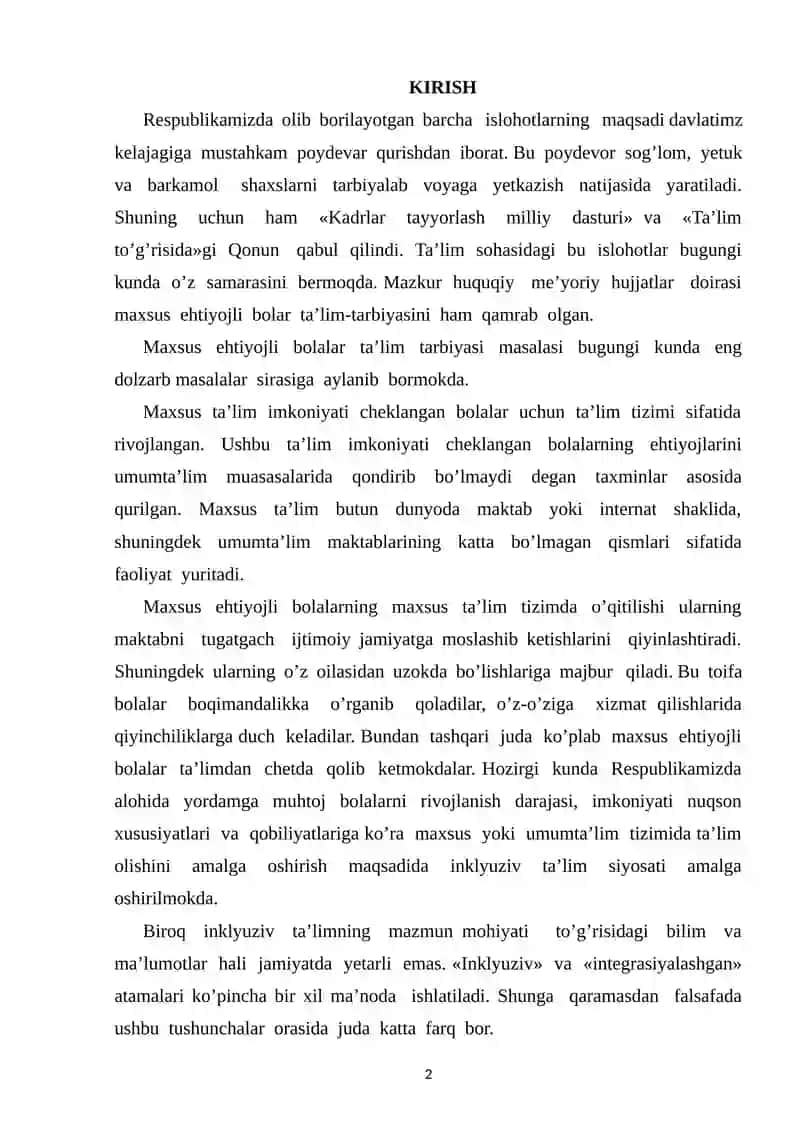 IMKONIYATI CHEKLANGAN BOLALARNI INKLYUZIV TA’LIMNI JORIY ETISHDA MAKTABGACHA TA’LIM MUASSASALARI RAXBARIYATI VA PEDAGOGOLARNING VAZIFASI 2