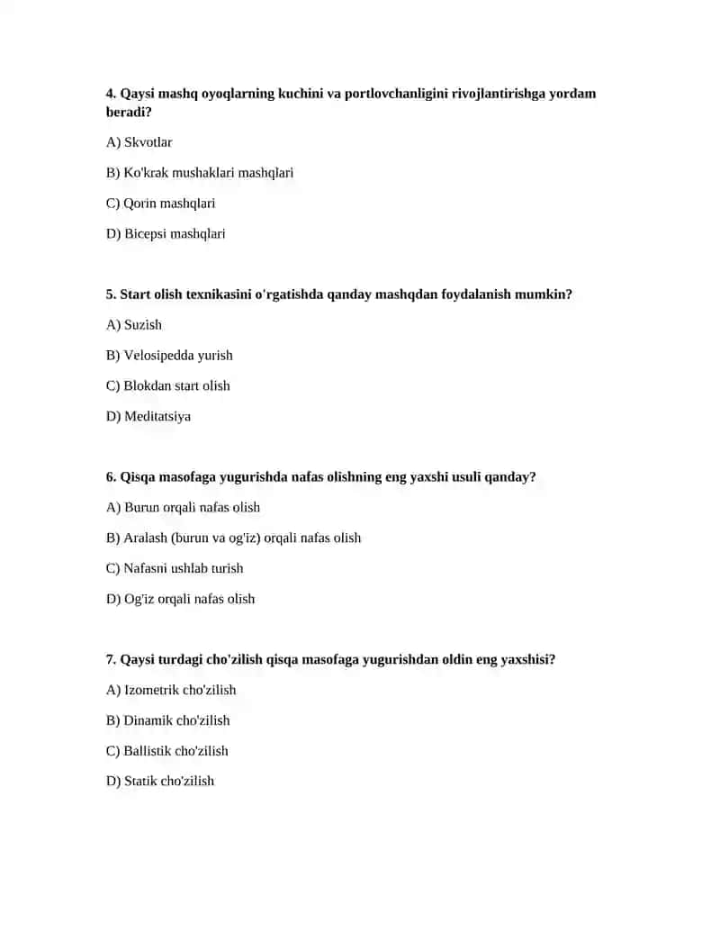 Qisqa masofaga yugirish turlari bõyicha boshlanğich tayyorgarlik 2