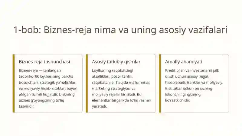 Biznes-reja tuzishning ahamiyati 2