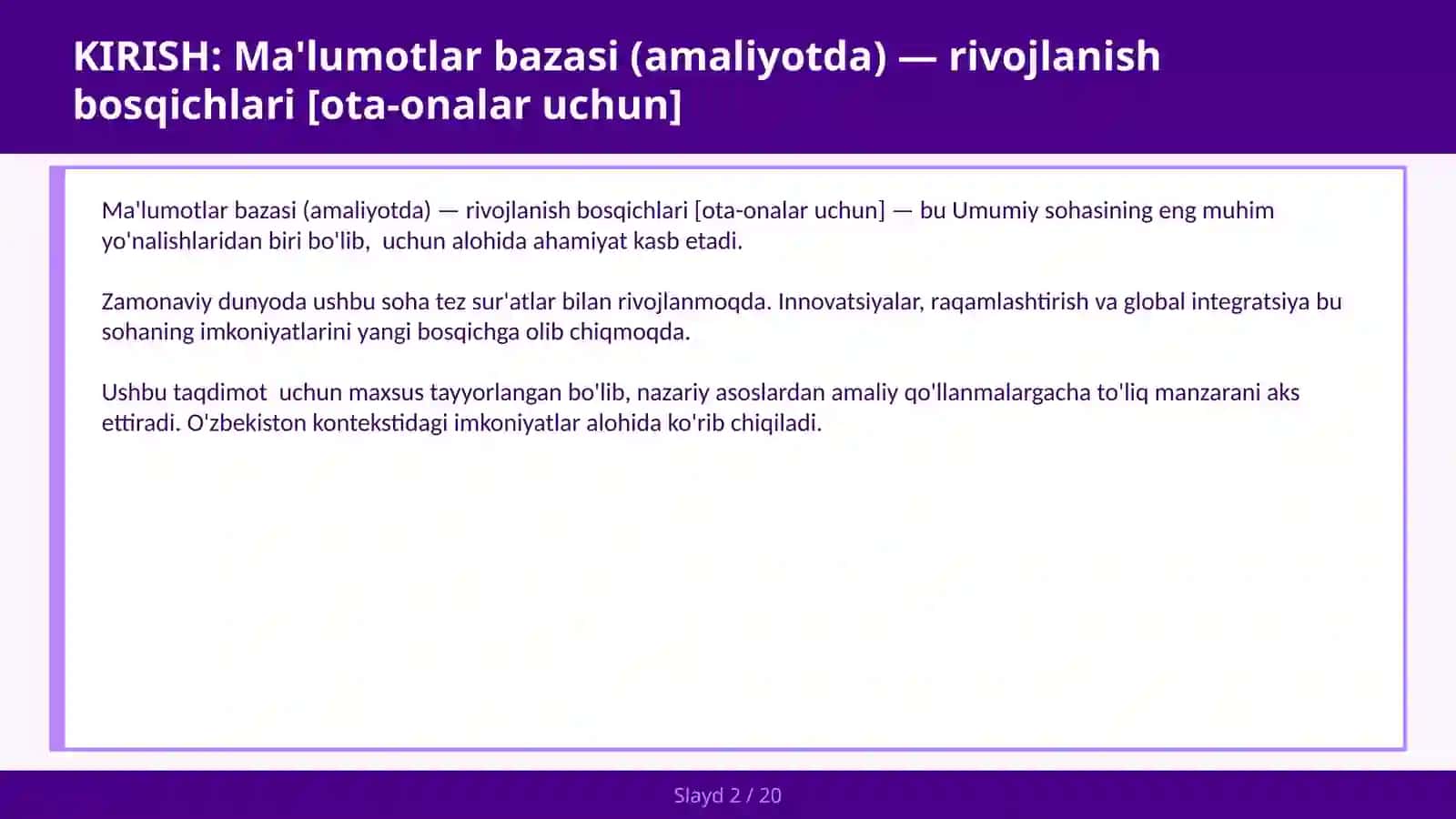 Ma'lumotlar bazasi (amaliyotda) — rivojlanish bosqichlari [ota-onalar uchun] 2