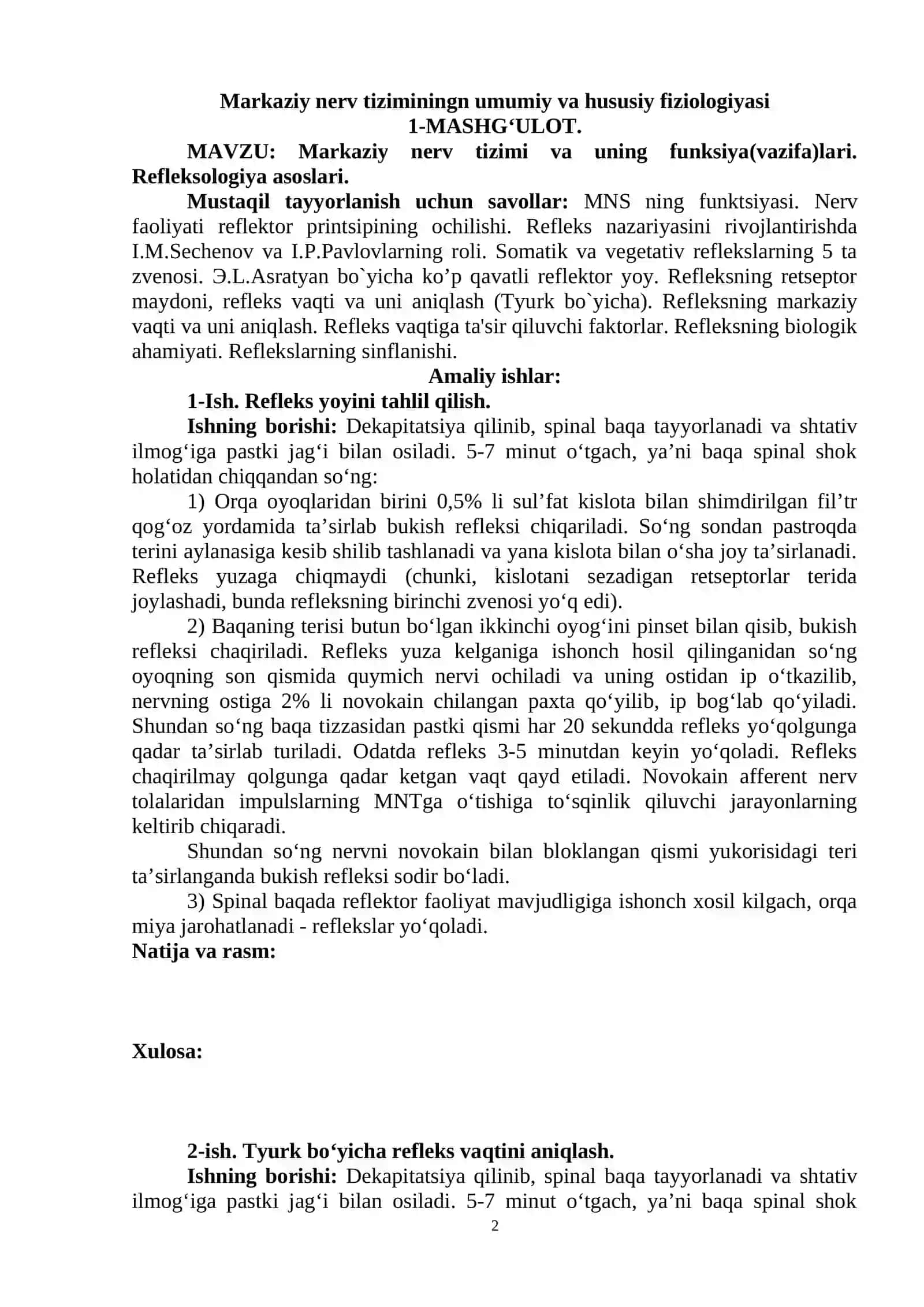 Markaziy nerv tiziminingn umumiy va hususiy fiziologiyasi 2