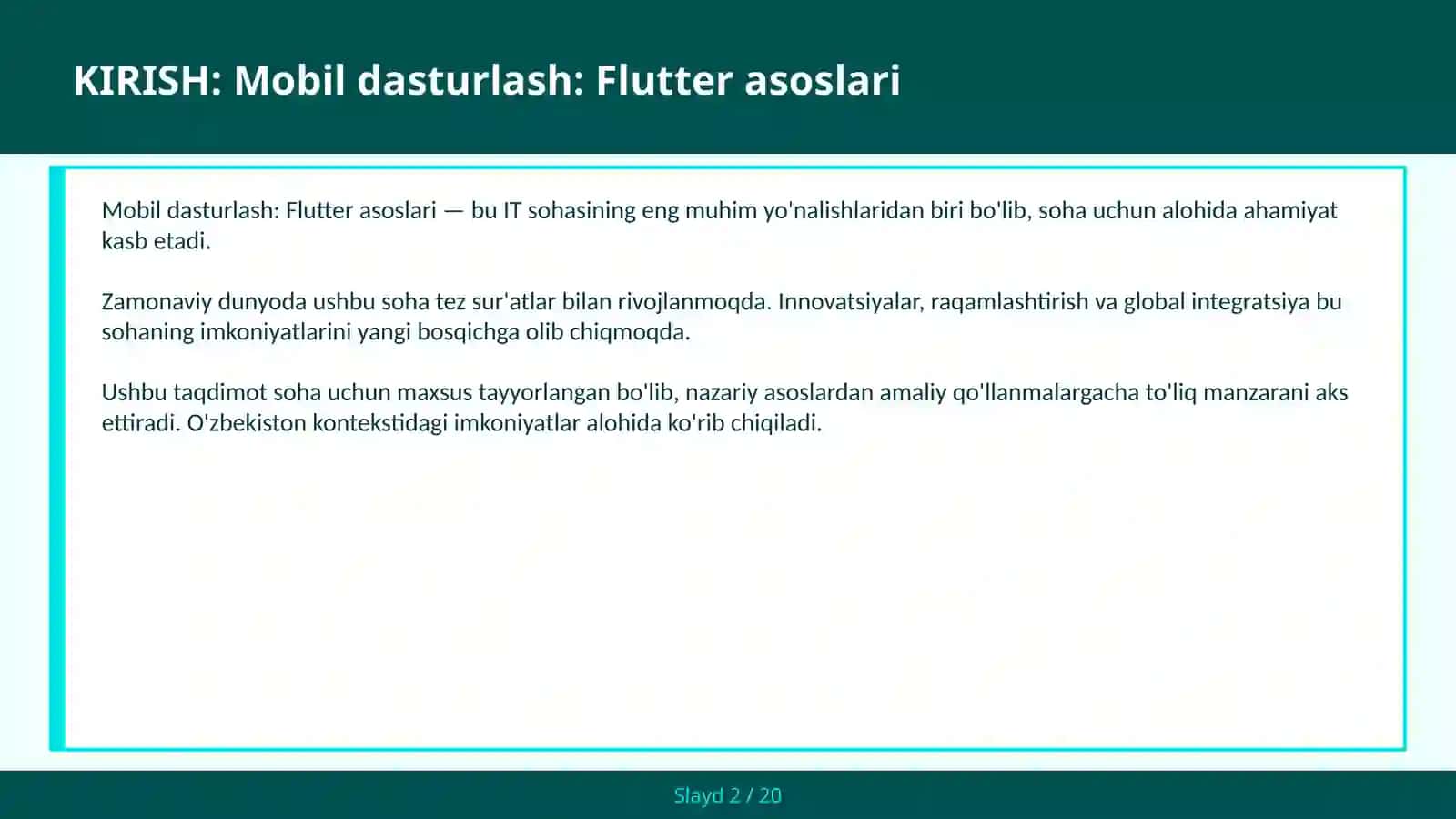 MOBIL DASTURLASH: FLUTTER ASOSLARI 2