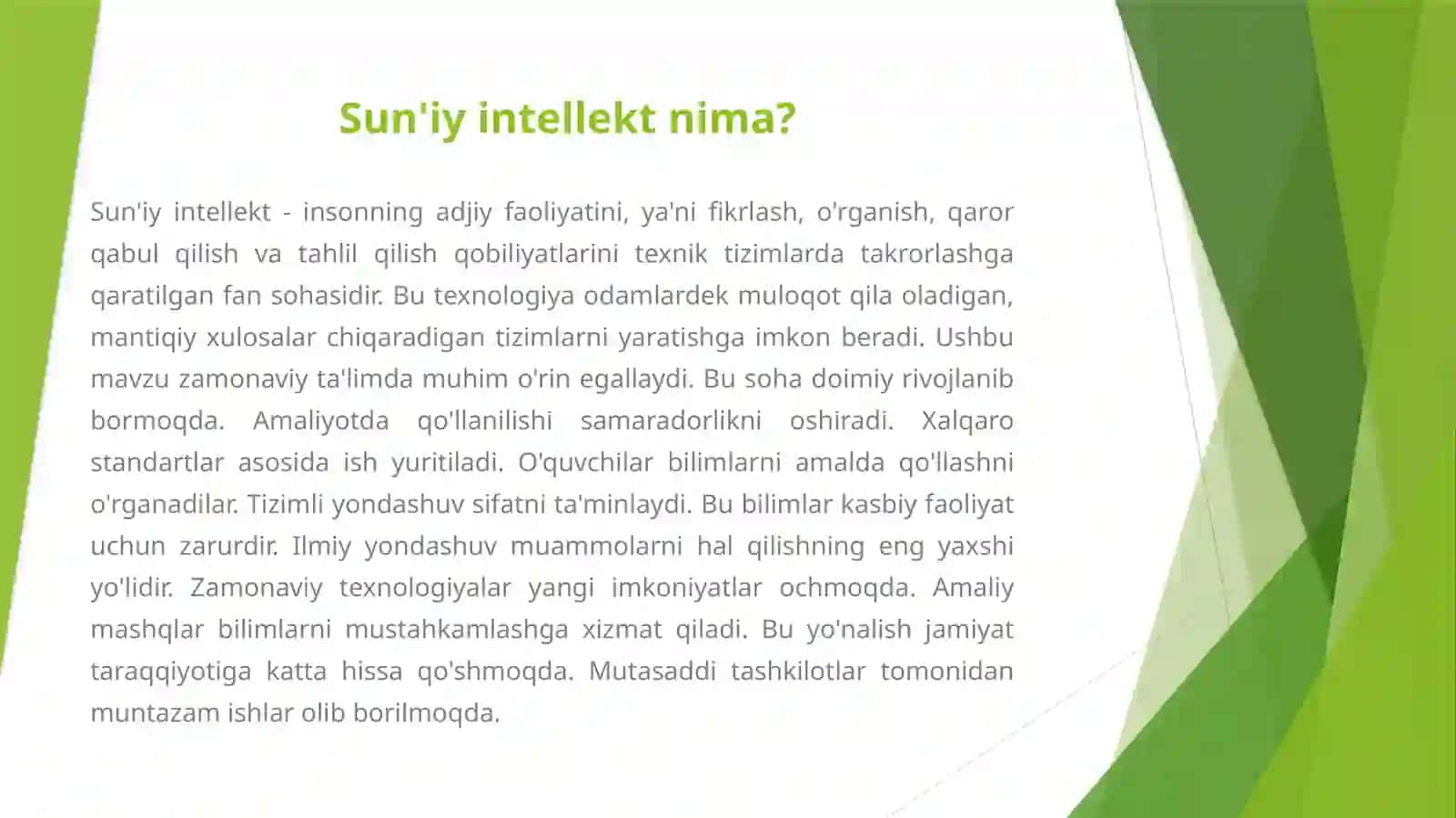 SUN'IY INTELLEKT: ZAMONAVIY TEXNOLOGIYALAR VA UNING QO'LLANILISH SOHALARI 2
