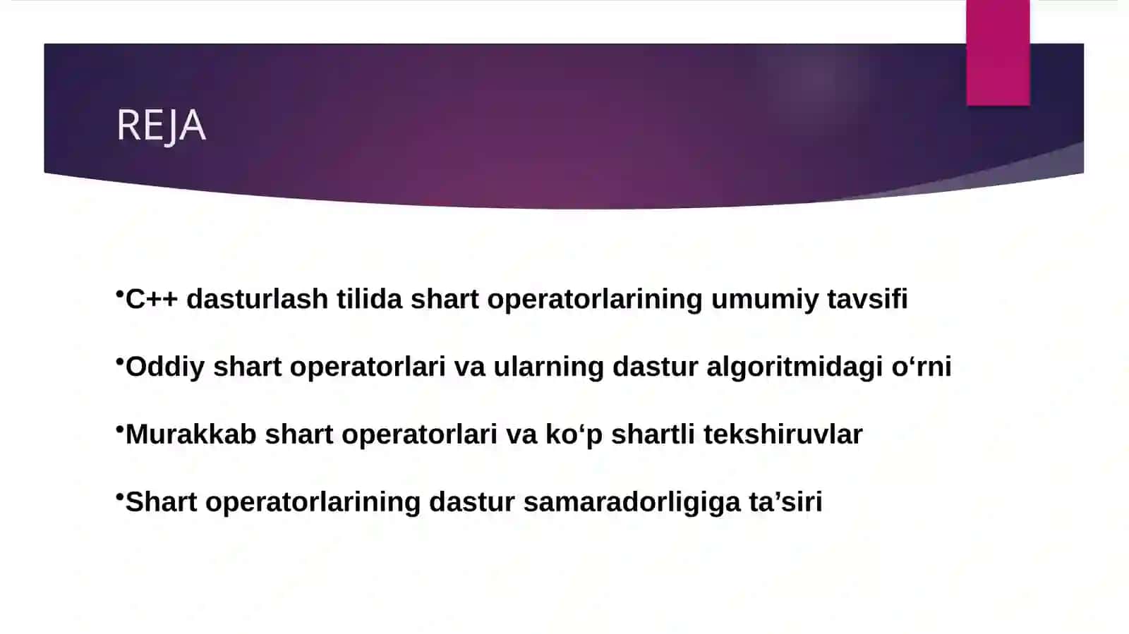 C++ dasturlashtilida shart operatorlari 2