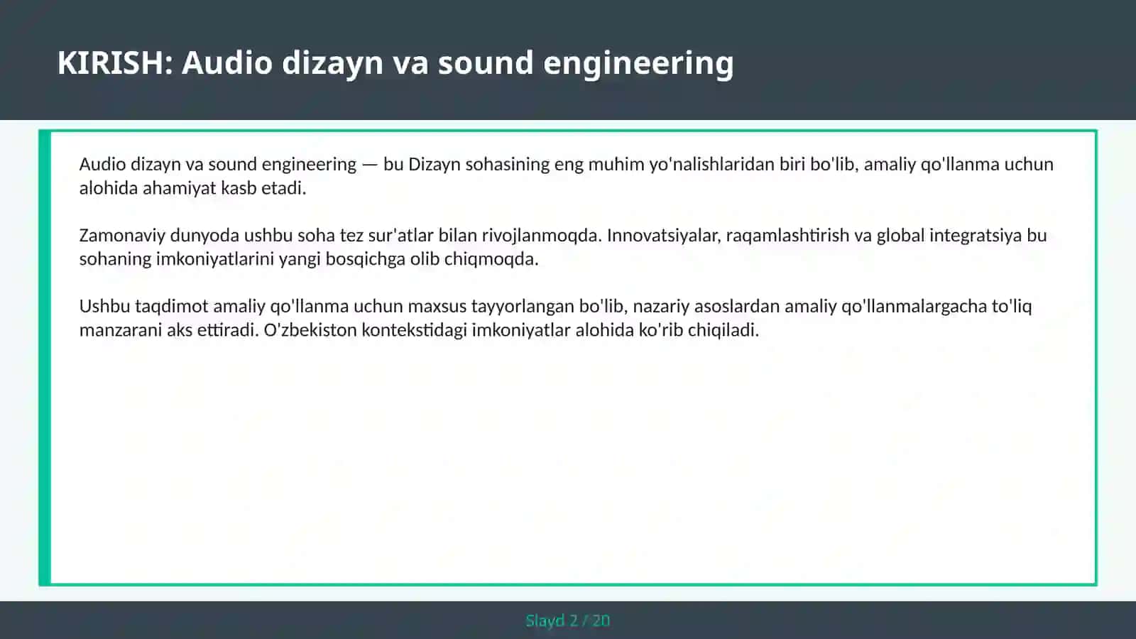 Audio dizayn va sound engineering 2