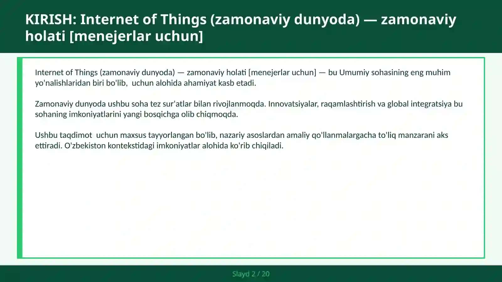 INTERNET OF THINGS (ZAMONAVIY DUNYODA) — ZAMONAVIY HOLATI [MENEJERLAR UCHUN] 2