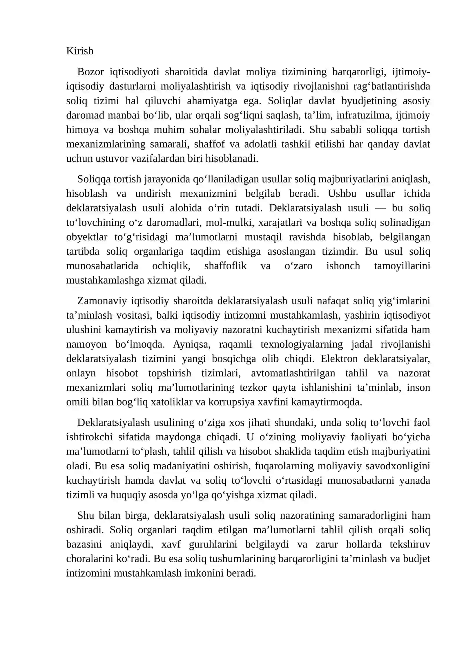Soliqqa tortish jarayonida deklaratsiyash usuli uning oʻziga xos xususiyatlari 2