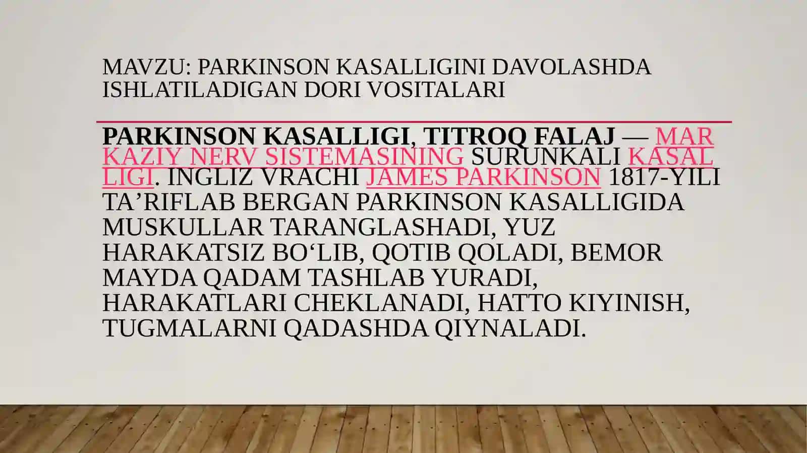 Parkinson kasalligining tanziqi 2