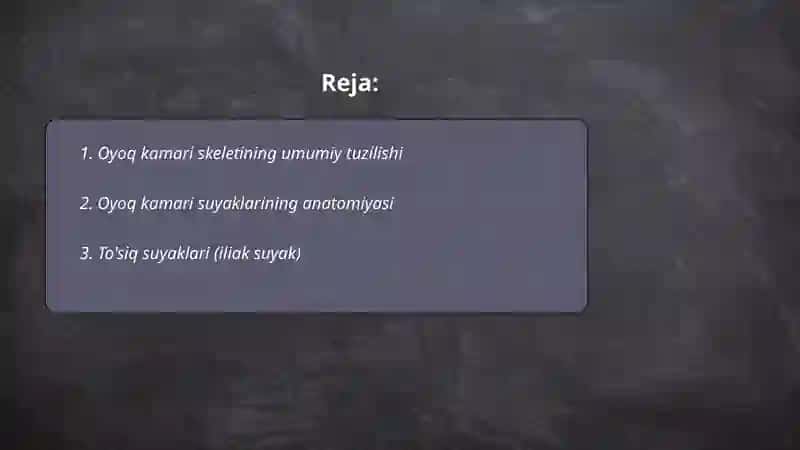 Oyoq kamari skeletining tuzilishi va suyaklarning vazifasi 2