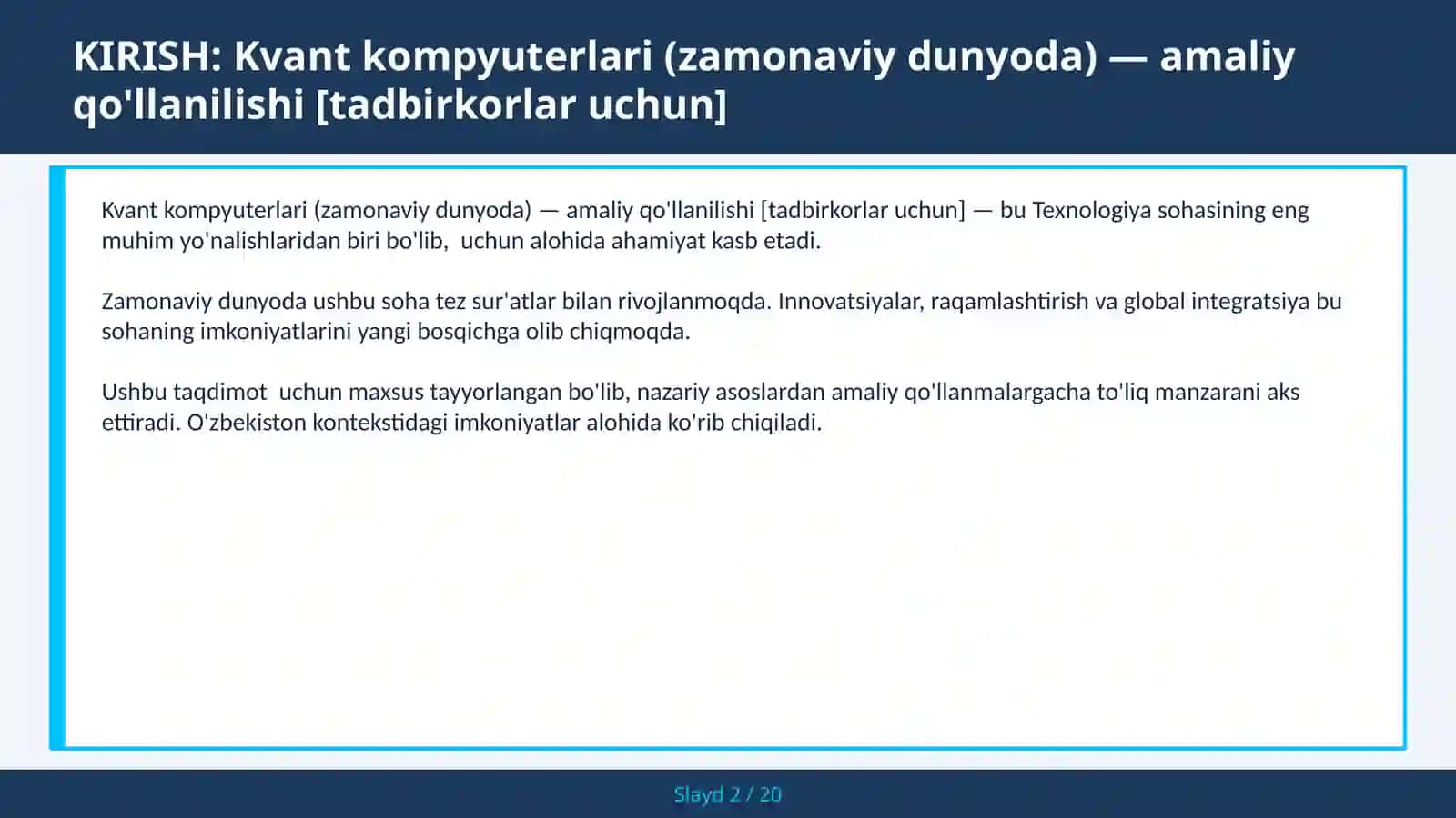 KVANT KOMPYUTERLARI (ZAMONAVIY DUNYODA) — AMALIY QO'LLANILISHI [TADBIRKORLAR UCHUN] 2