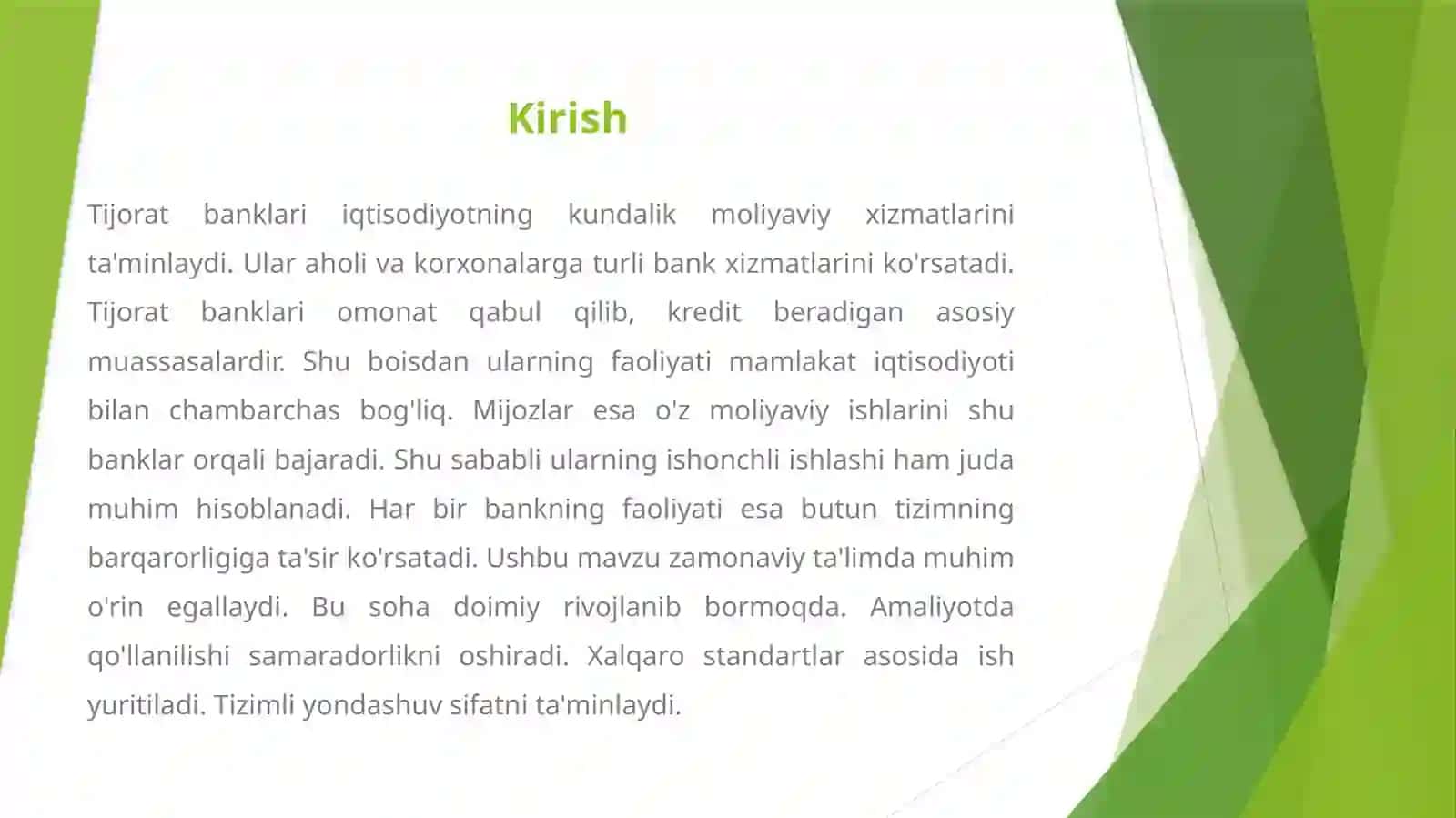 TIJORAT BANKLARINING FAOLIYATI VA XIZMATLARI 2