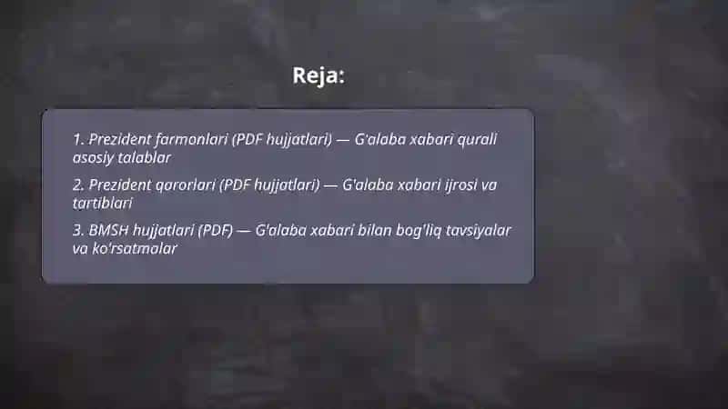 G'alaba xabari qurali asosiy talablar 2