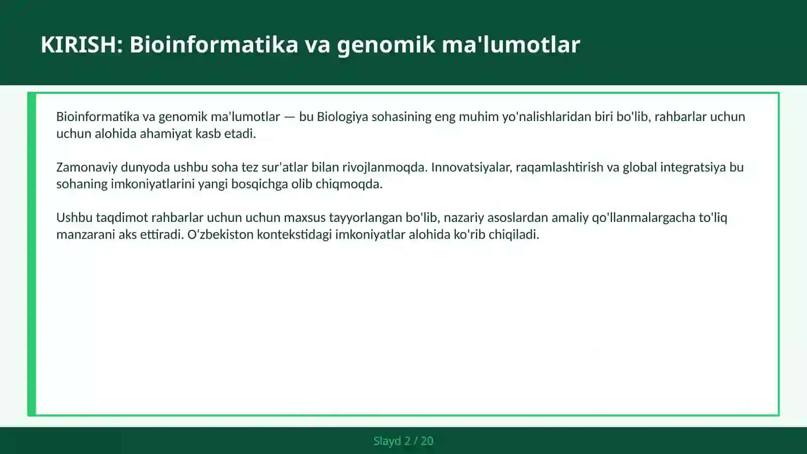 BIOINFORMATIKA VA GENOMIK MA'LUMOTLAR 2