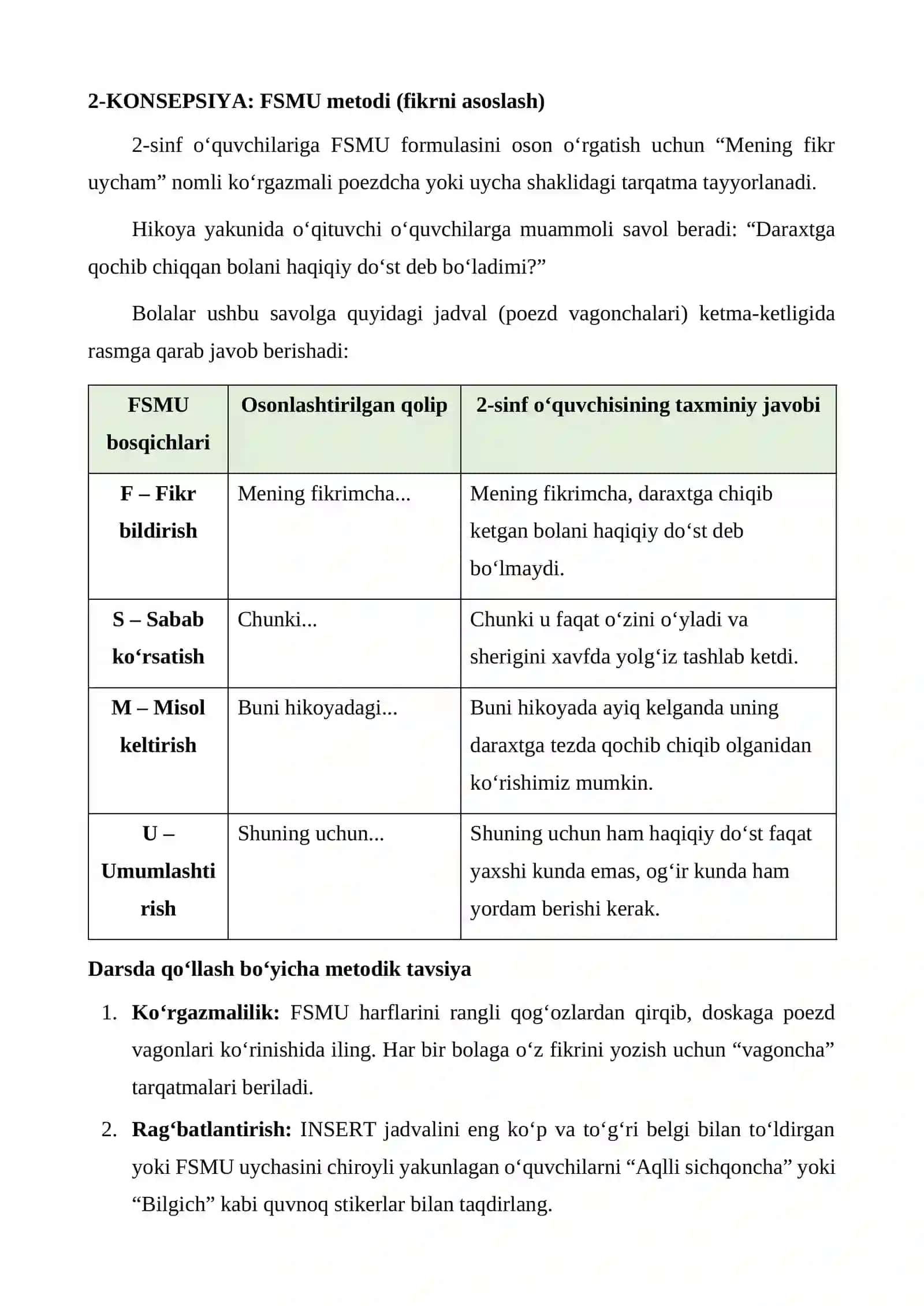2-SINF O‘QISH DARSI: INSERT VA FSMU METODLARI 2