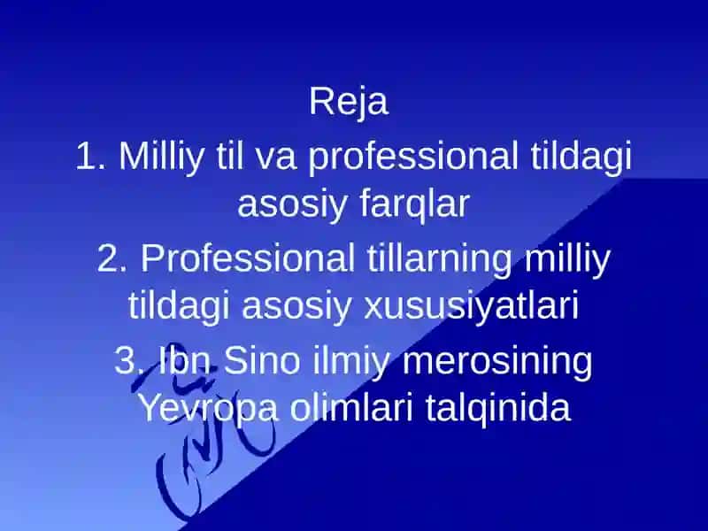 Professional tillar va ulaming milliy tilda asosiy xususiyatlari va Ibn Sino Yevropa olimlari talqinida 2