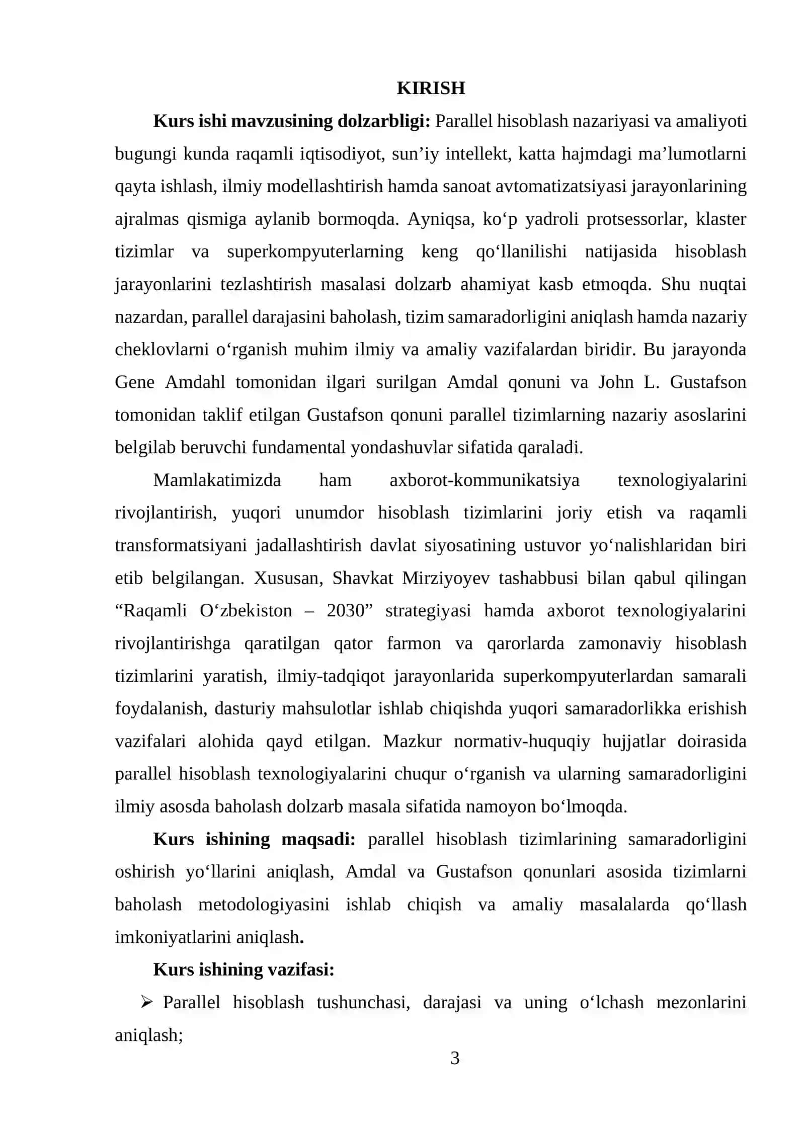 PARALLEL DARAJASINI BAHOLASH, AMDAL QONUNI, GUSTAFSON QONUNI 2