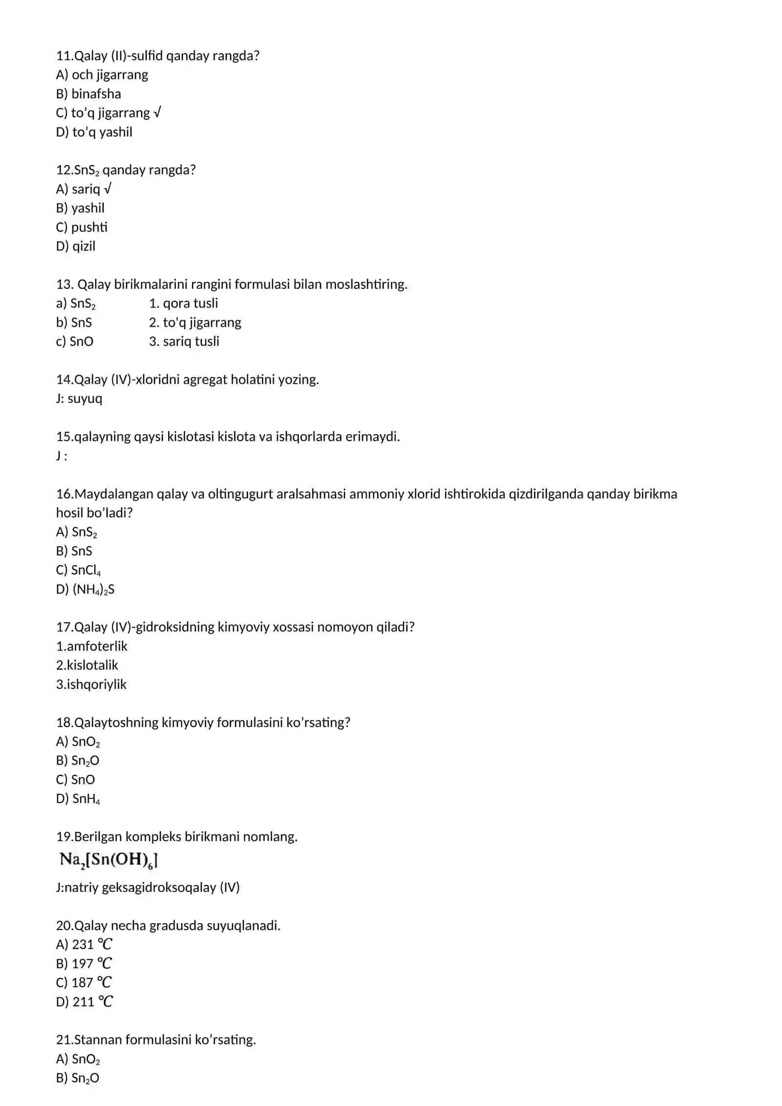qalay uchun test 2