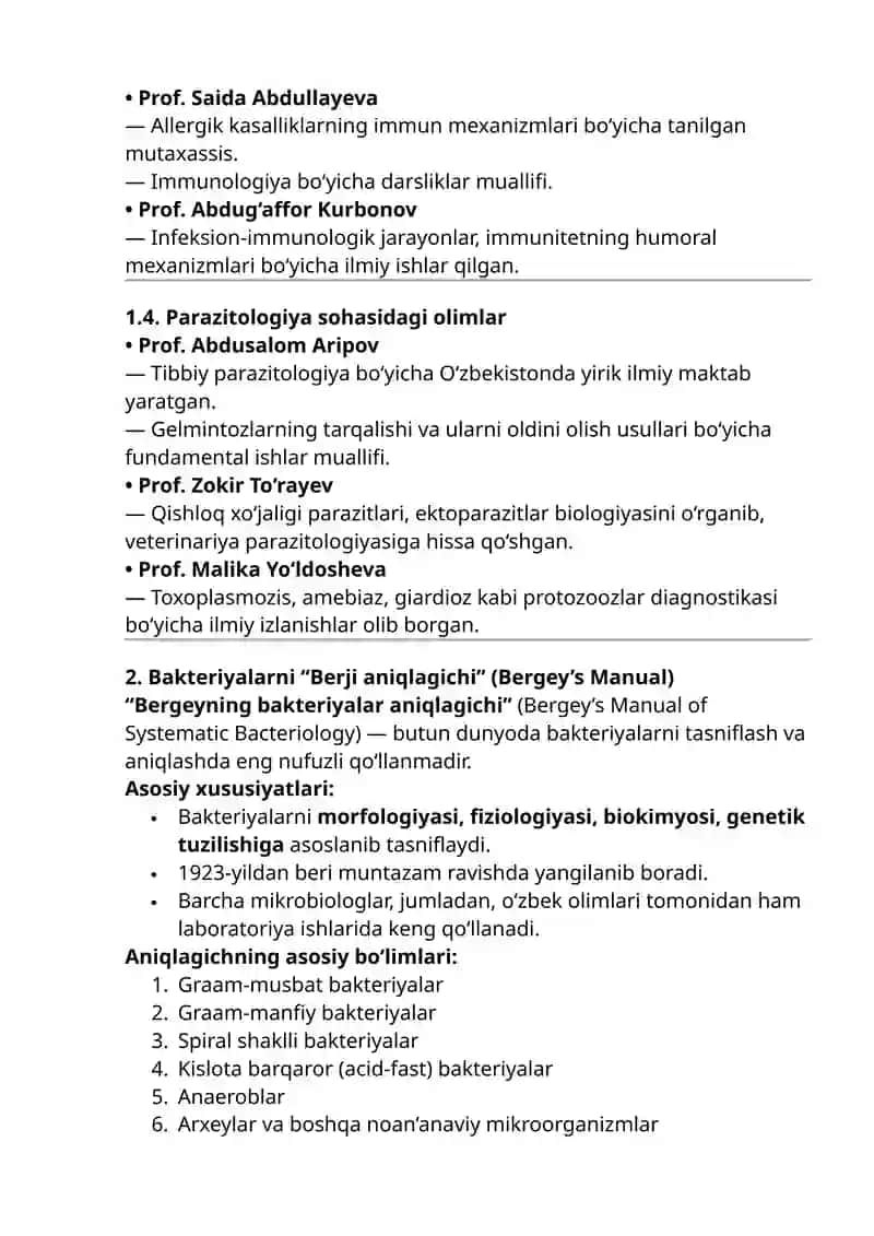 MIKROBIOLOGIYA, VIRUSOLOGIYA, IMMUNOLOGIYA VA PARAZITOLOGIYA RIVOJIGA HISSA QO‘SHGAN O‘ZBEKISTONLIK OLIMLAR 2