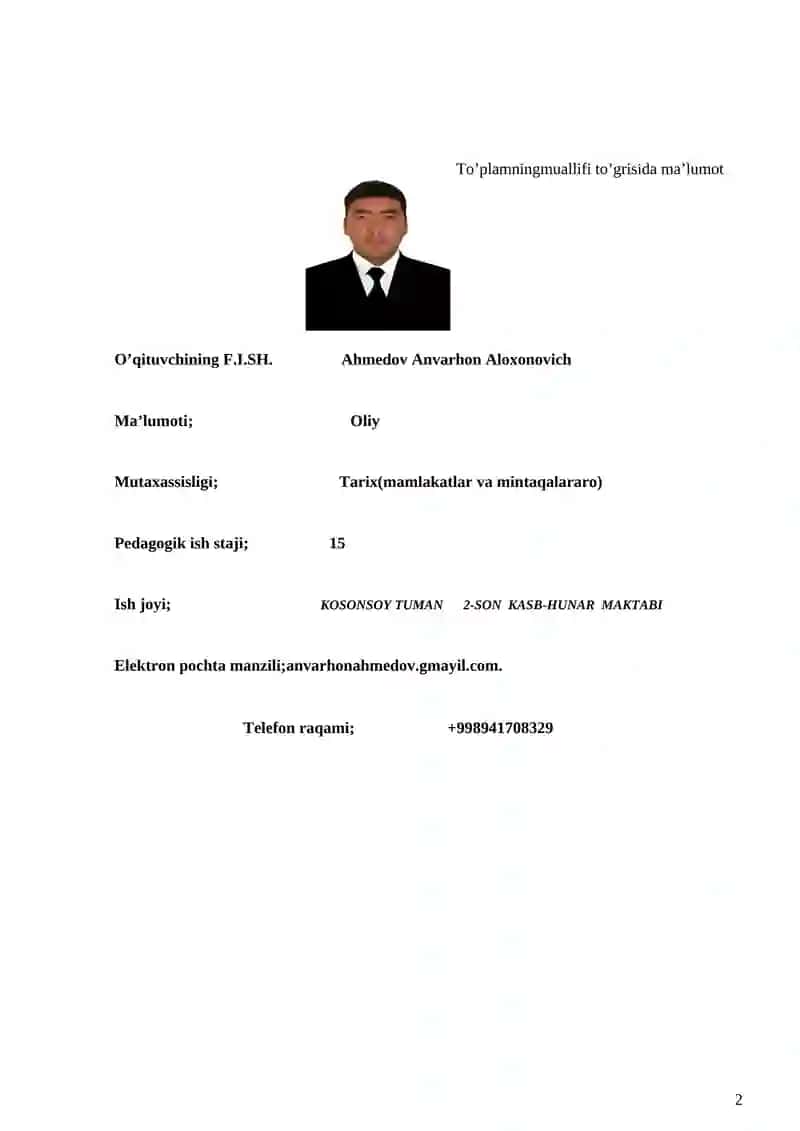 Tarix fanidan o’qitish materiallari 2