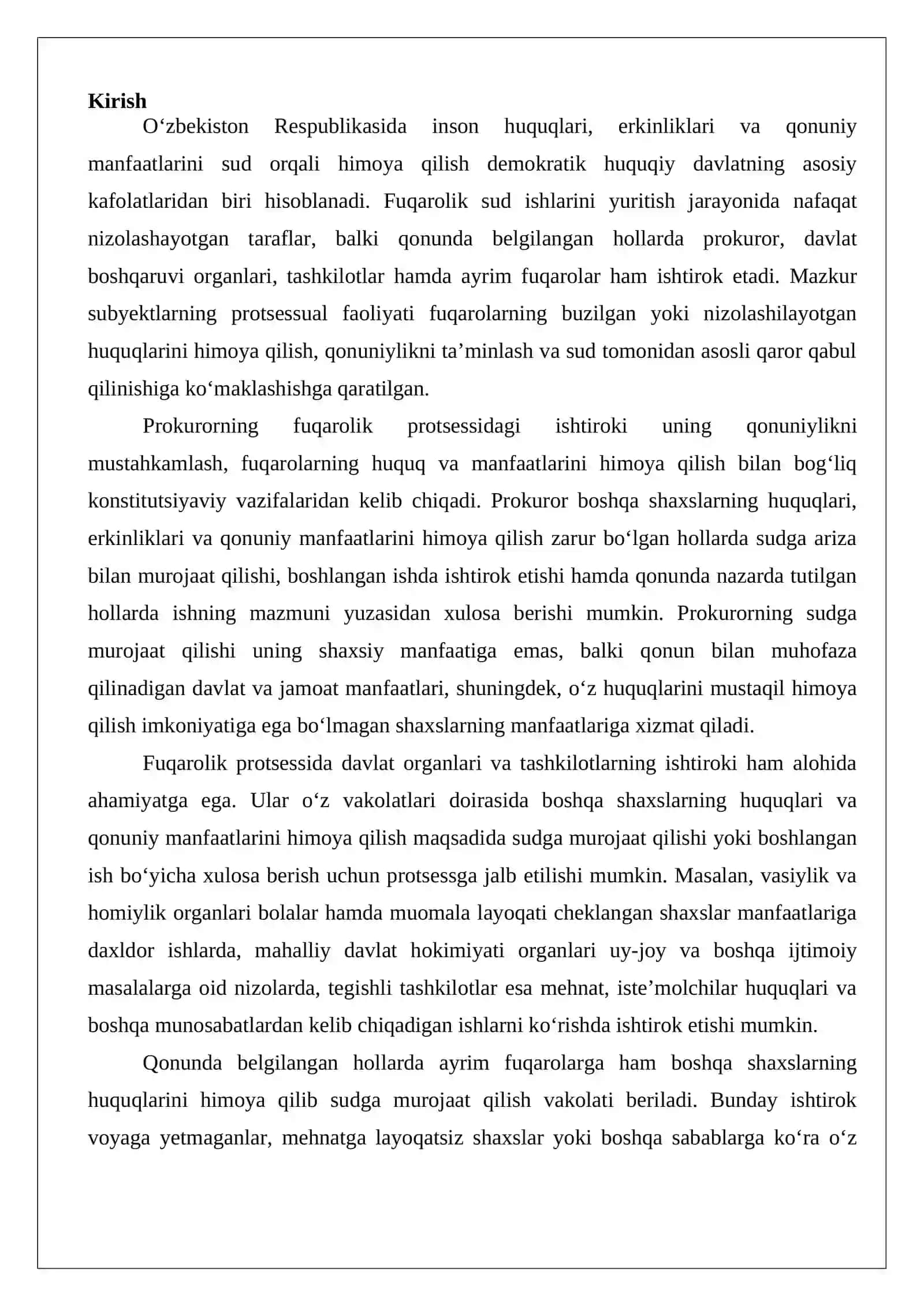 Prokuror davlat organlari, tashkilotlar va ayrim fuqarolarning fuqarolik protsessida ishtiroki 2