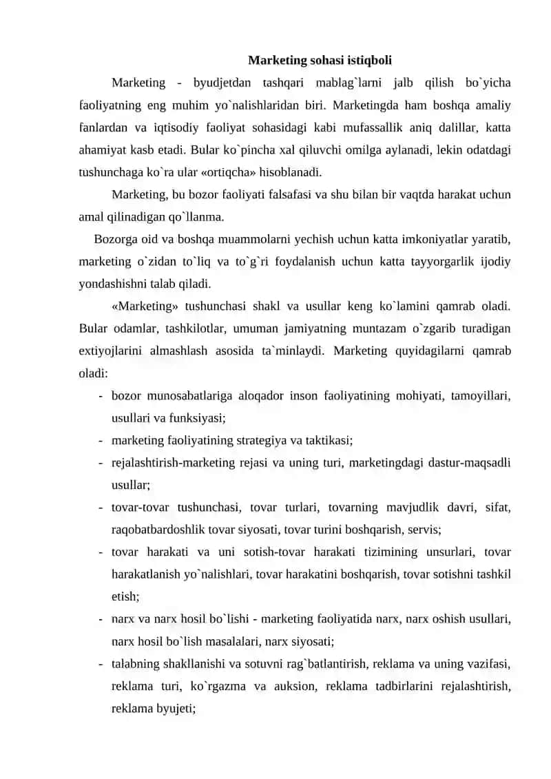 Marketing sohasi istiqboli 2