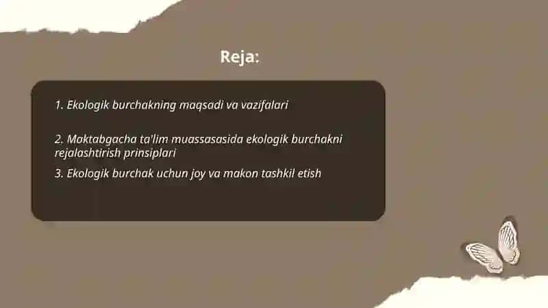 Ekologik burchakning maqsadi va vazifalari 2