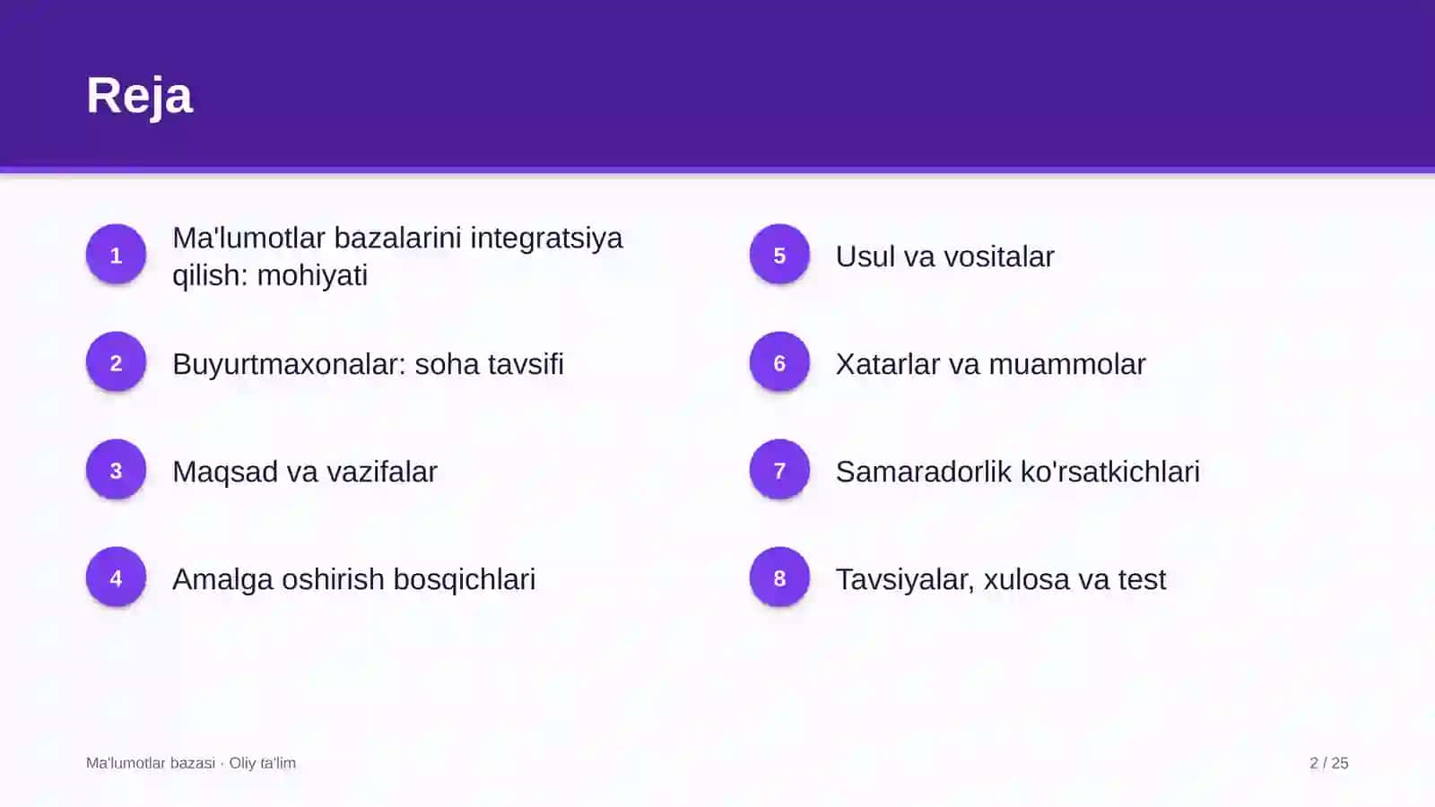 Buyurtmaxonalarda ma'lumotlar bazalarini integratsiya qilish 2
