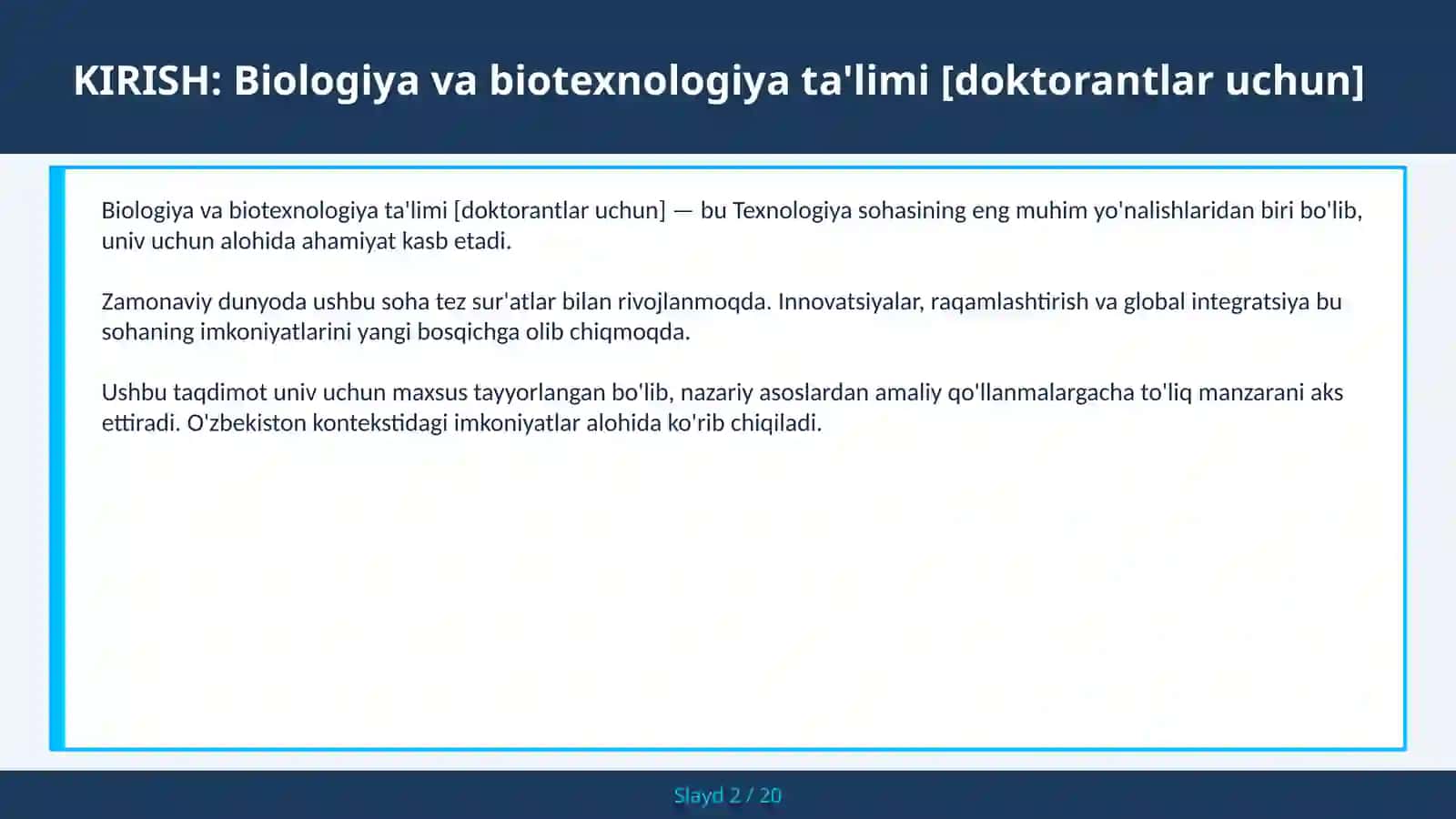 Biologiya va biotexnologiya ta'limi [doktorantlar uchun] 2