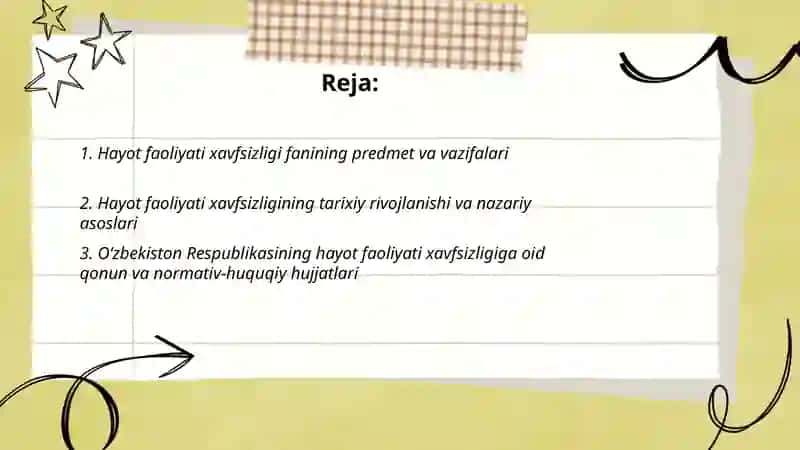 “Hayot faoliyati xavfsizligi” faniga kirish va huquqiy asoslari 2