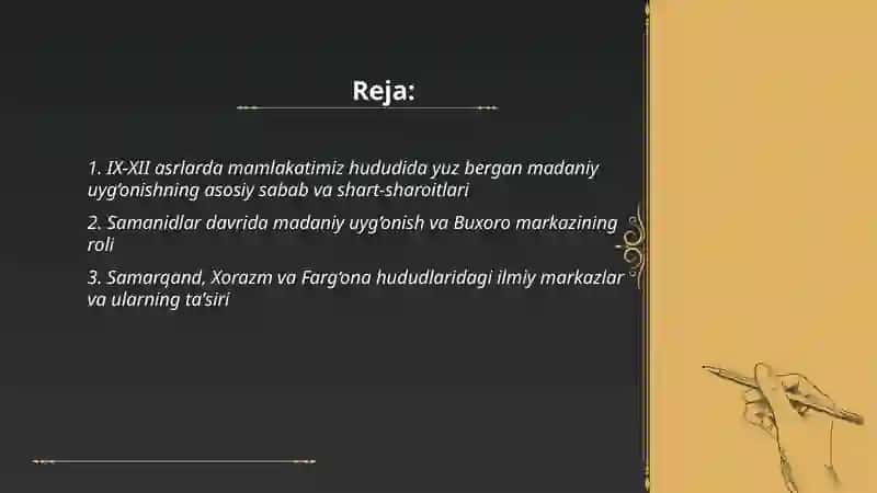 IX-XII asrlarda mamlakatimiz hududida ro‘y bergan madaniy uyg‘onish (Renessans) 2