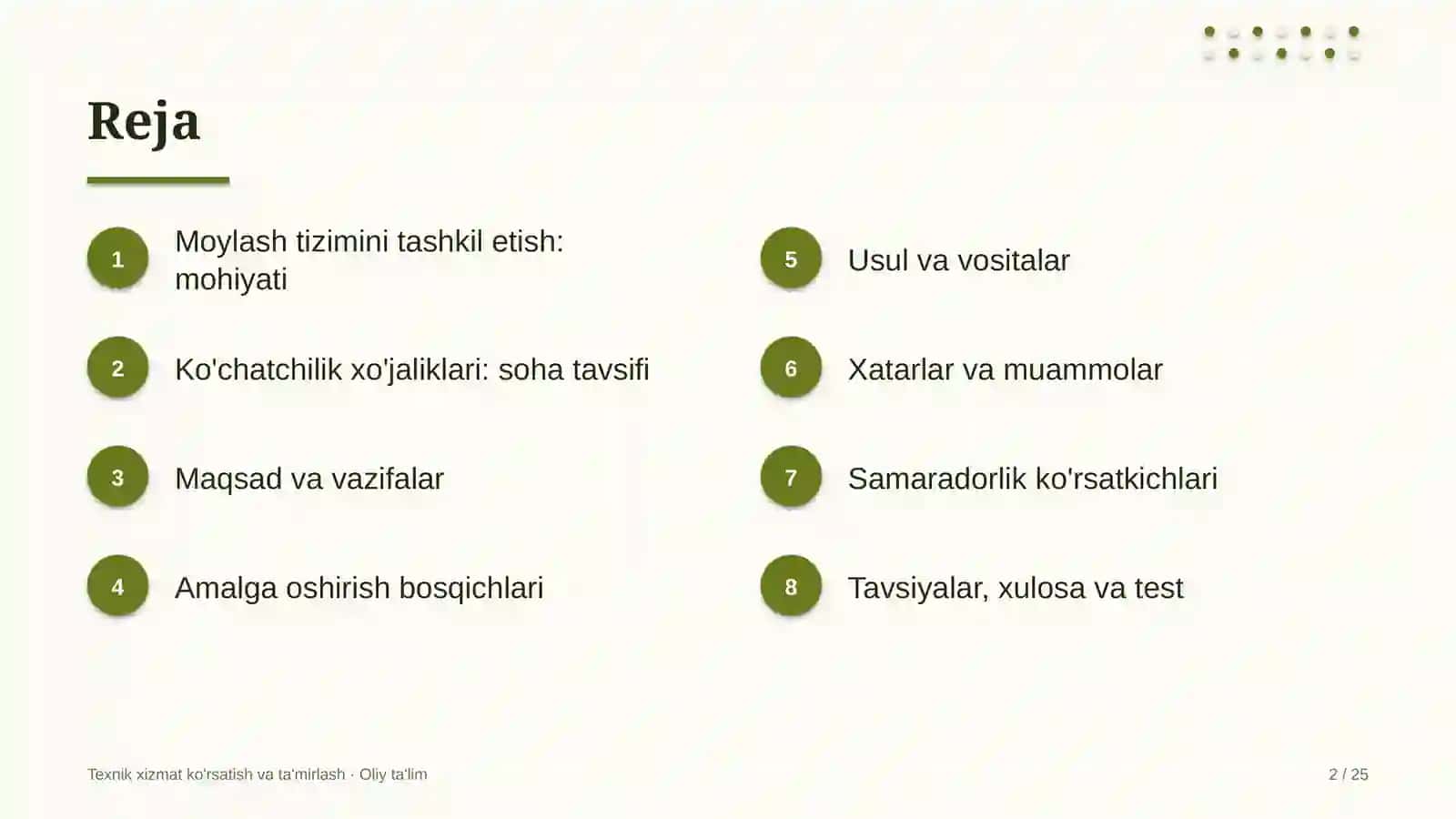 Ko'chatchilik xo'jaliklarida moylash tizimini tashkil etish 2
