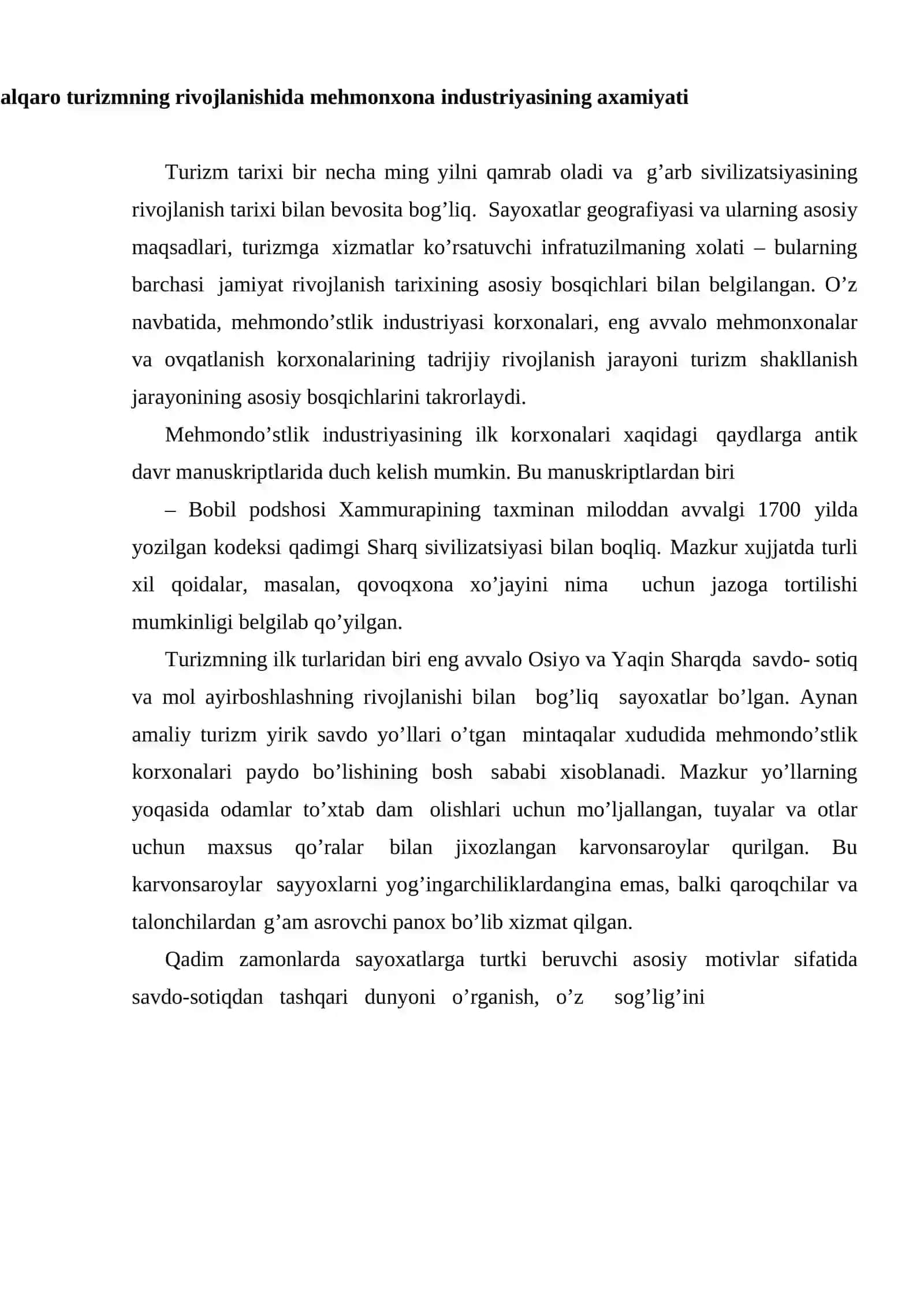 Mehmonxona xo’jaligining rivojlanishi 2