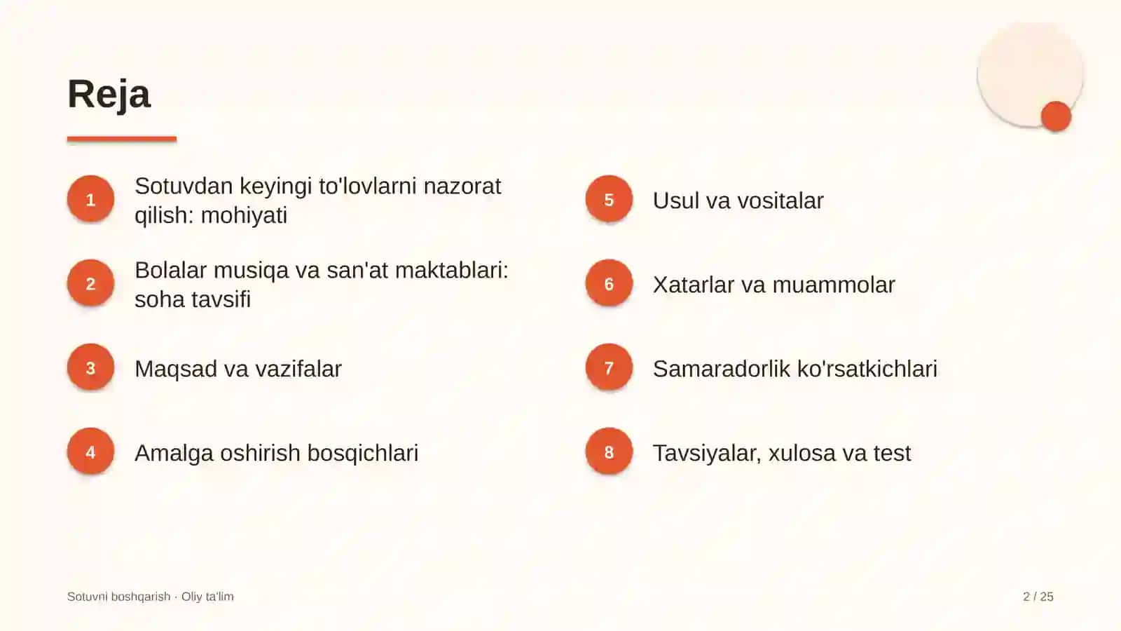 Bolalar musiqa va san'at maktablarida sotuvdan keyingi to'lovlarni nazorat qilish 2