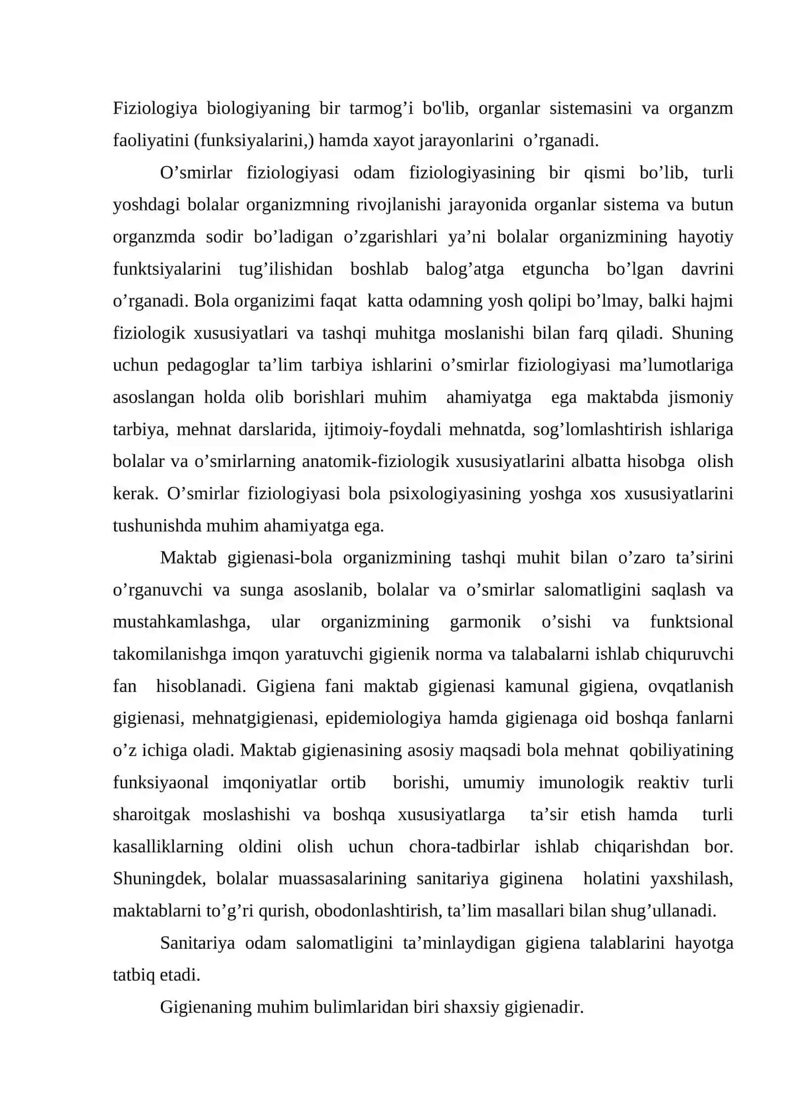Yosh fiziologiyasi va gigienasi fanining mazmuni, ahamiyati, bolalar va o’smir rivojlanishning umumiy qonuniyatlari 2