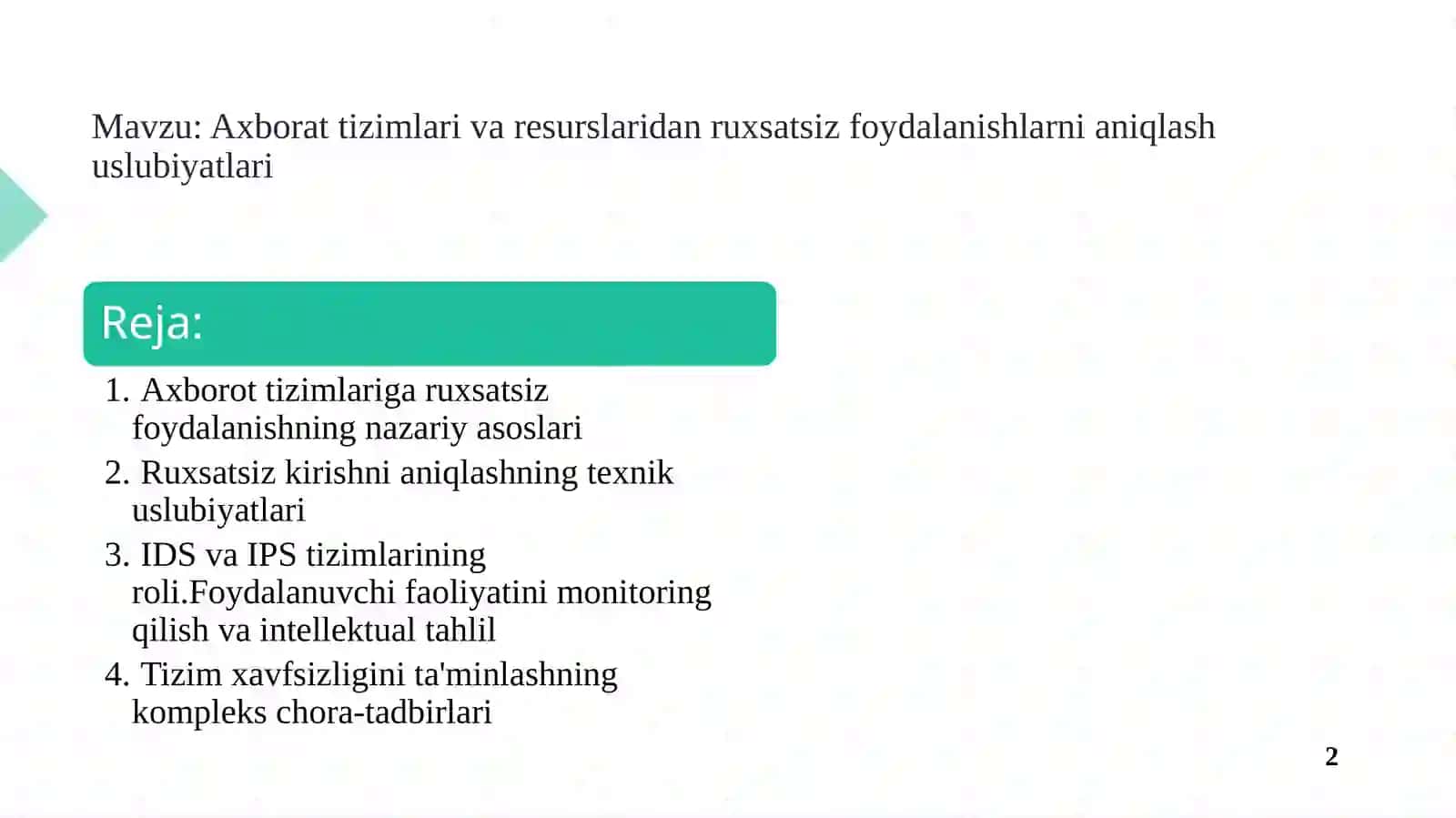 Kiberxavfsizlik fanidan mustaqil ish taqdimoti 2