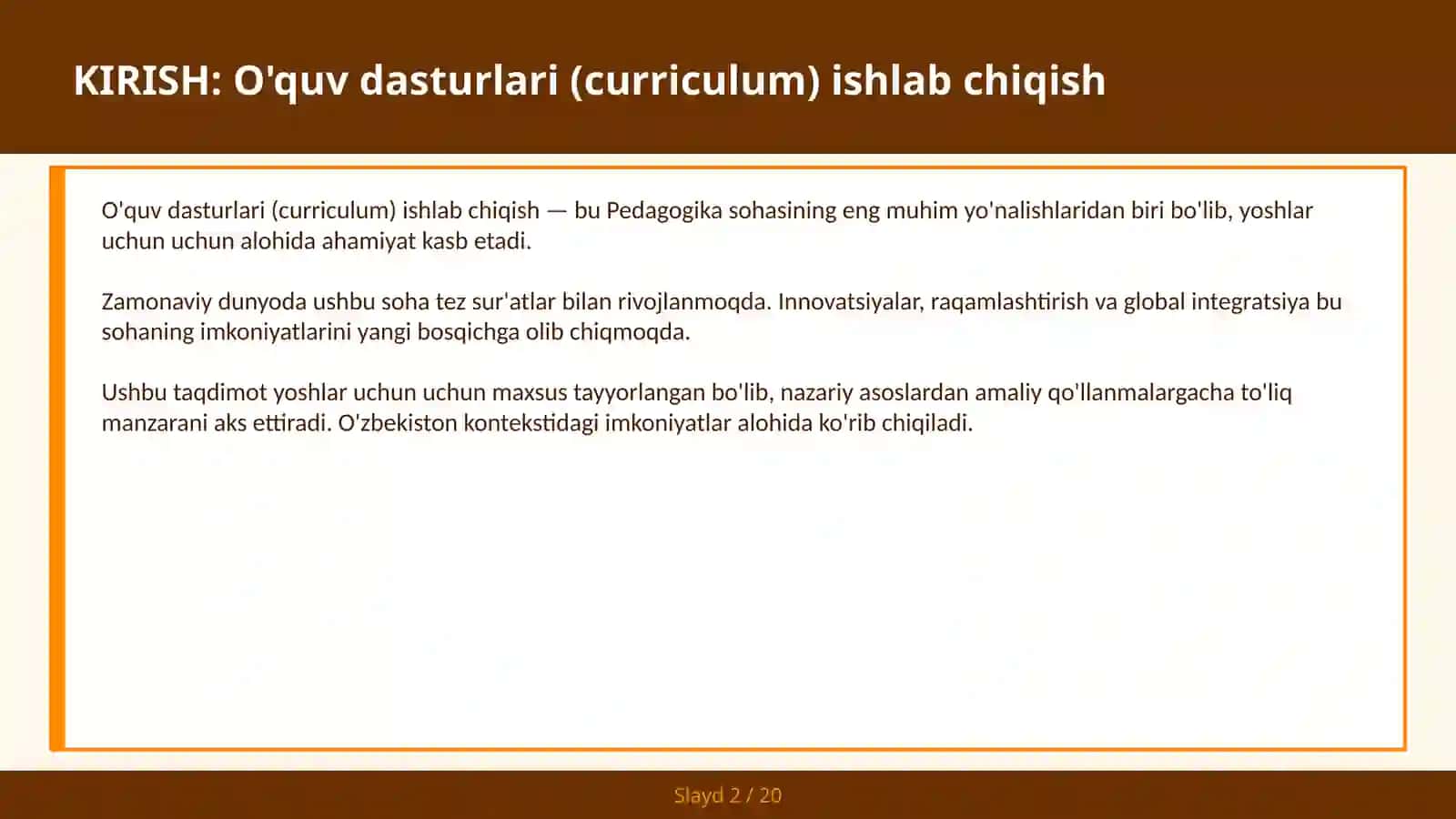 O'quv dasturlari (curriculum) ishlab chiqish 2