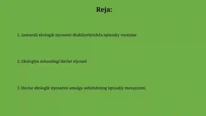 Davlatning ekalogiya sohasidagi siyosati va uni amalga oshirishning iqtisodiy mexanizmi 2